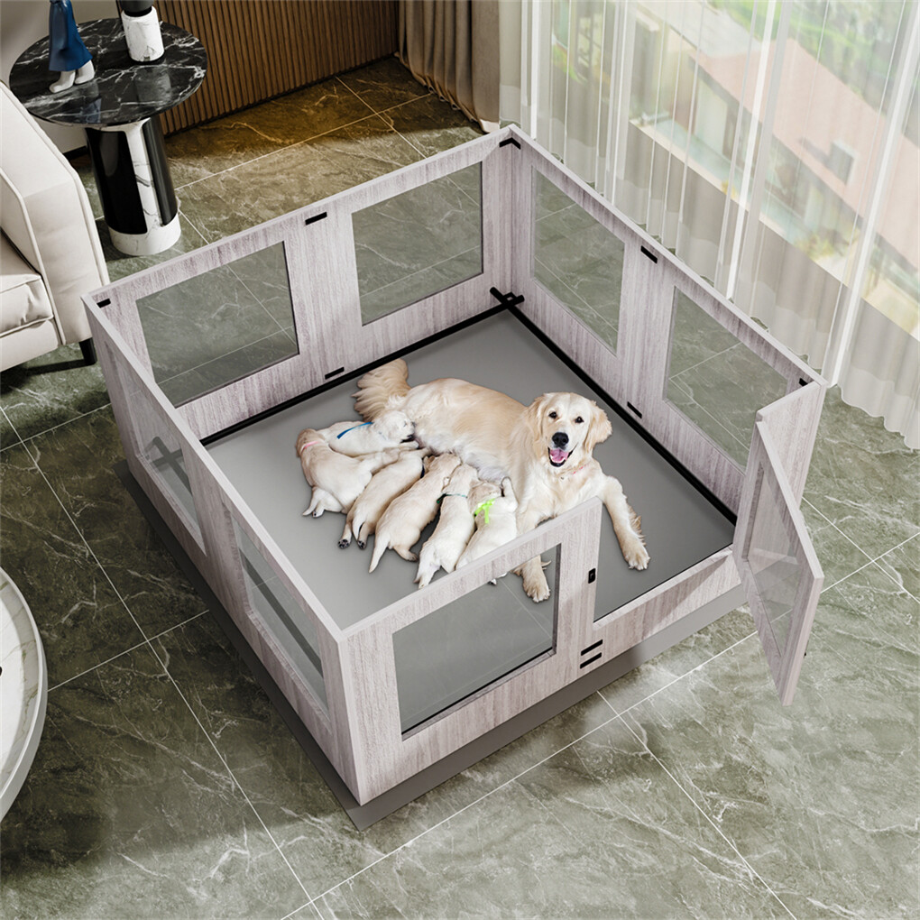 XL Safest Tempered Glass Dog Whelping Pen Box Shatter-proof Playpen Exercise Box