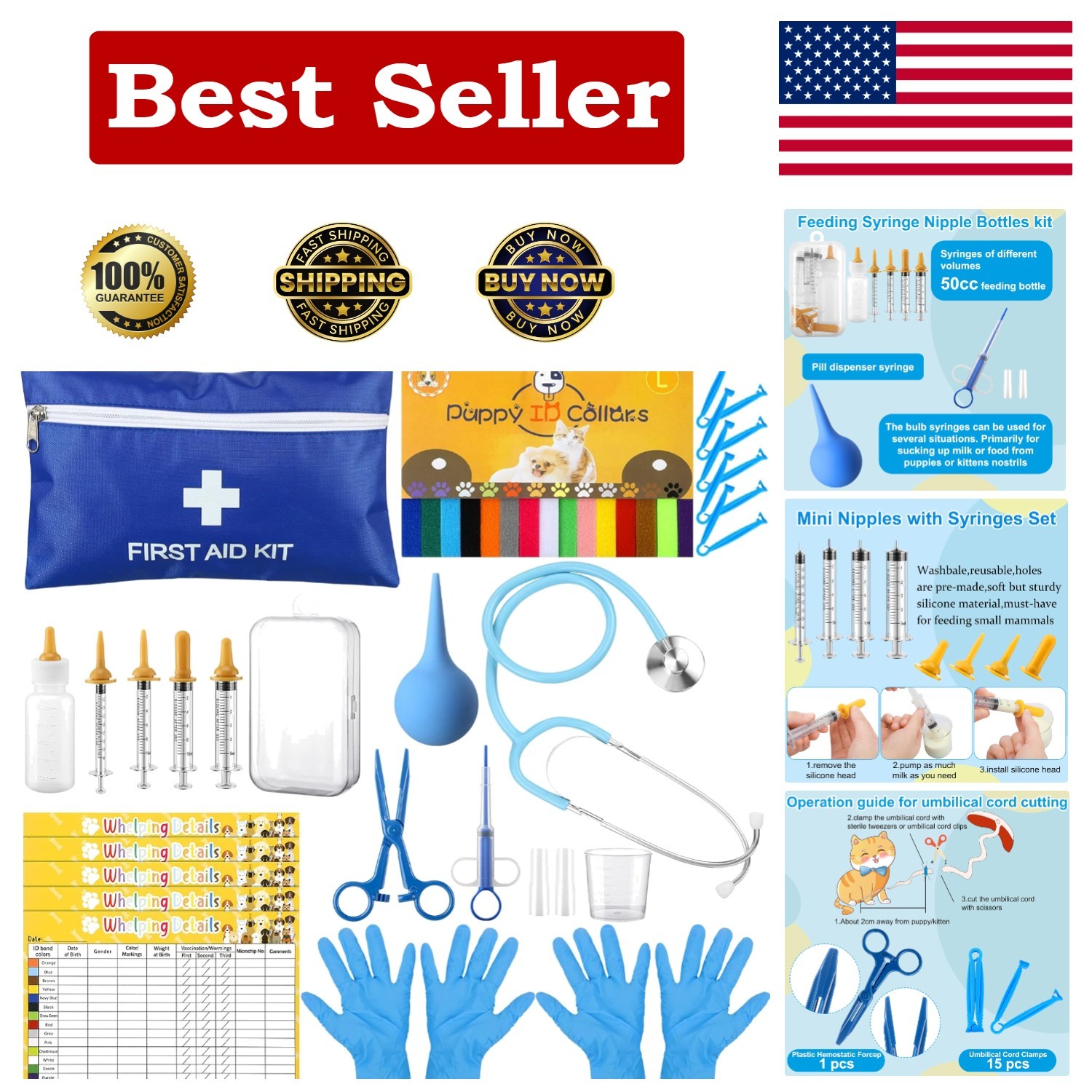 48-Piece Veterinary Approved Puppy Whelping Kit with Feeding and Care Essentials