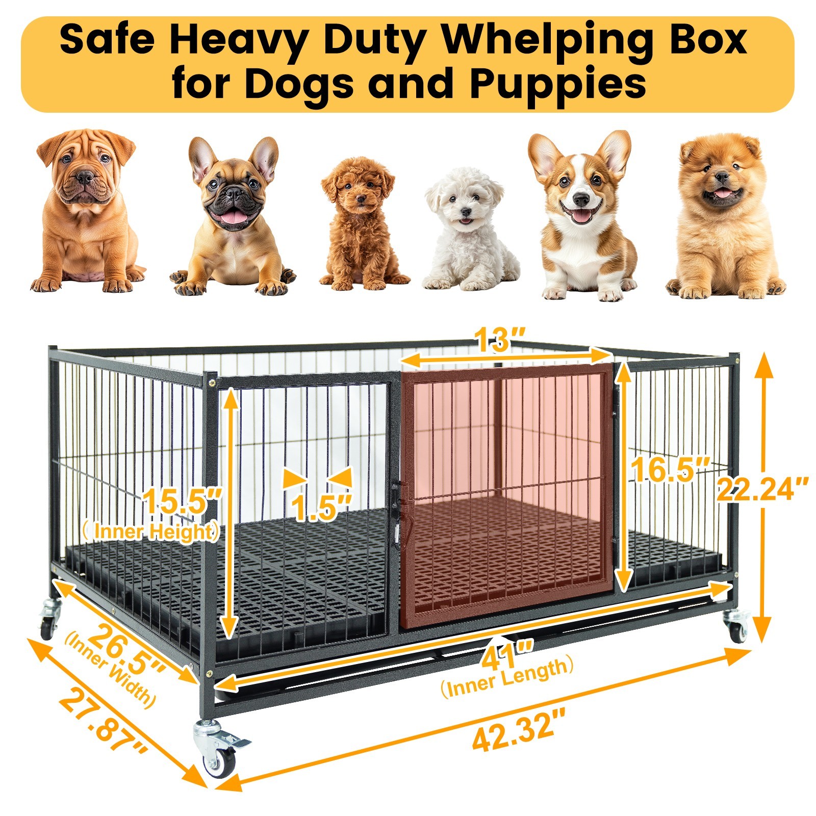 Taller Heavy Duty Dog Whelping Box Puppy Playpen, 43″ Stackable Metal Dog Crate