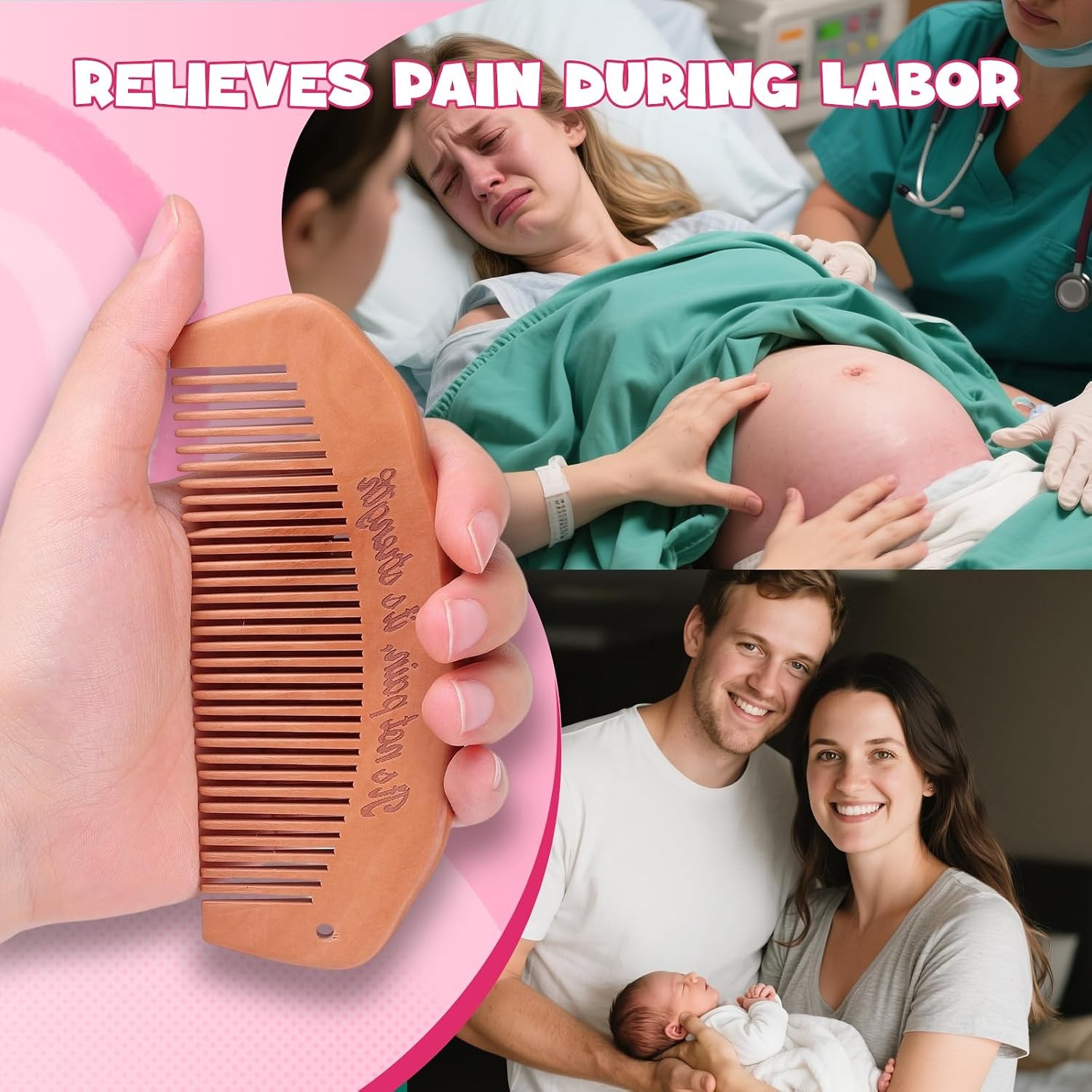 Wooden Birth Comb for Labor Pain Relief, Pregnancy Must Have, Gift for Mom