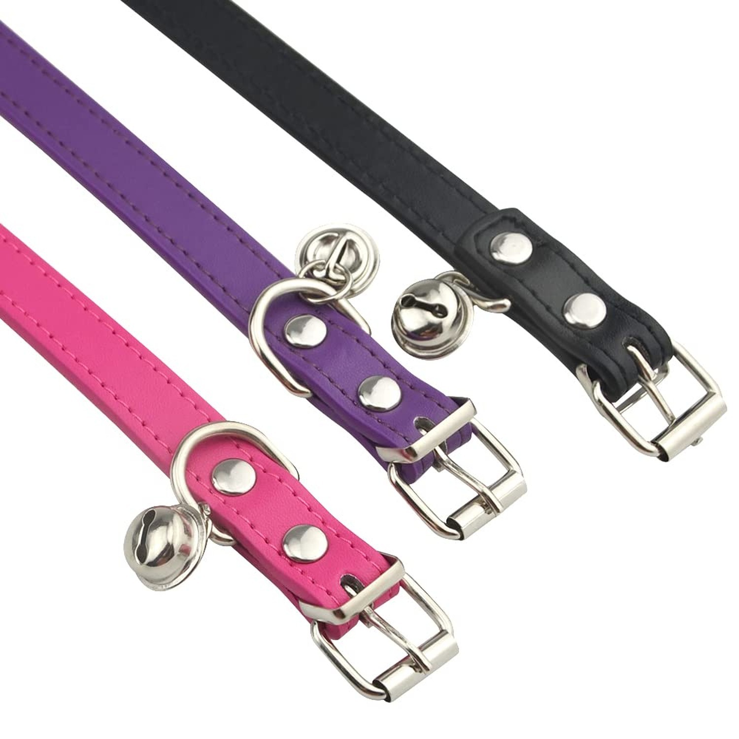 6Pcs Leather Pet Collars with Bell Adjustable 20-28cm Soft Identification Lea…