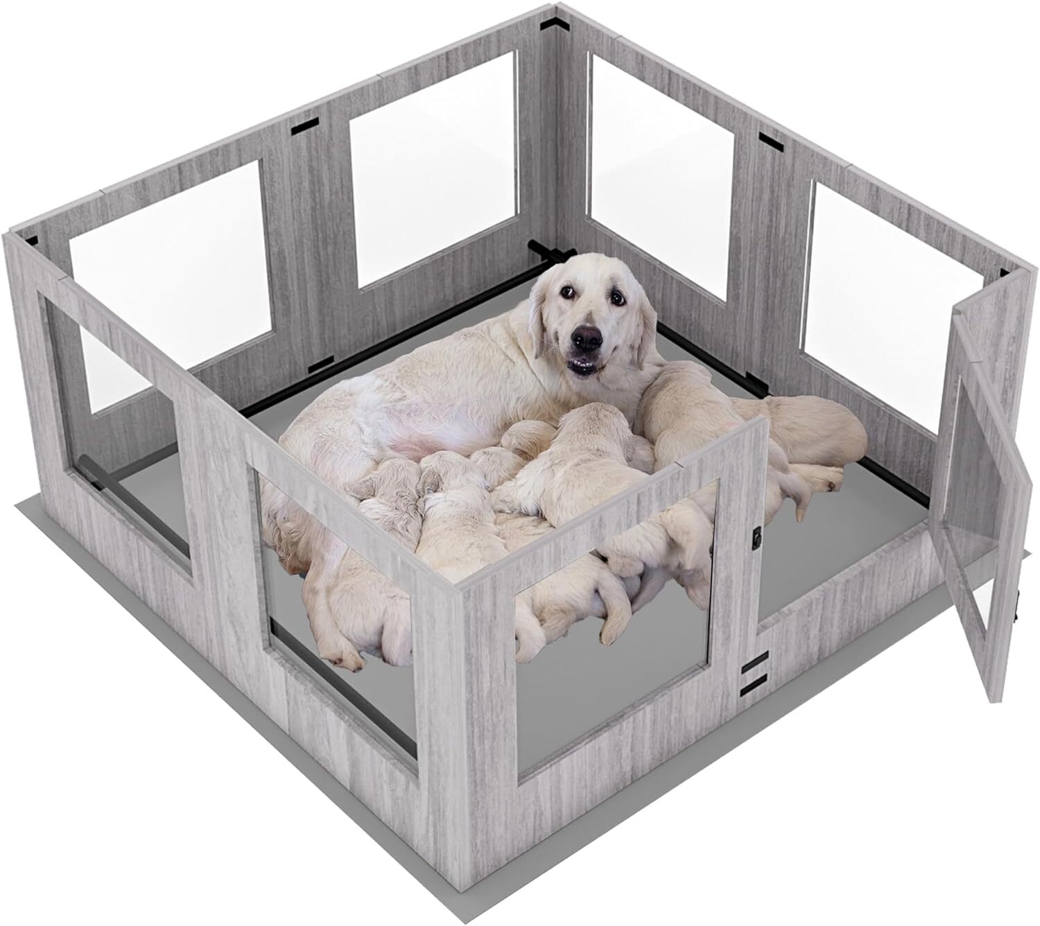 Wooden Large Dog Whelping Box Pet Puppy Playpen with Waterproof Fertility Pad