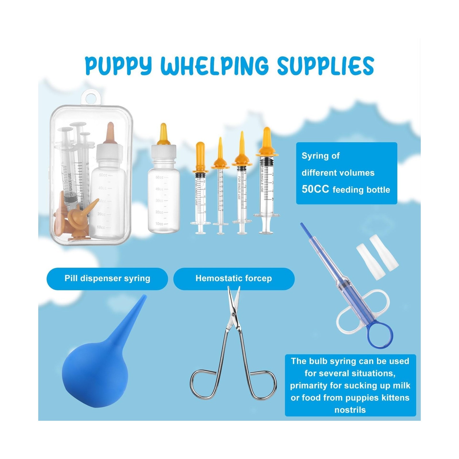 60Pcs Puppy Kitten Whelping Kit Birthing Supplies Newborn Whelp… FAST USA SHIP