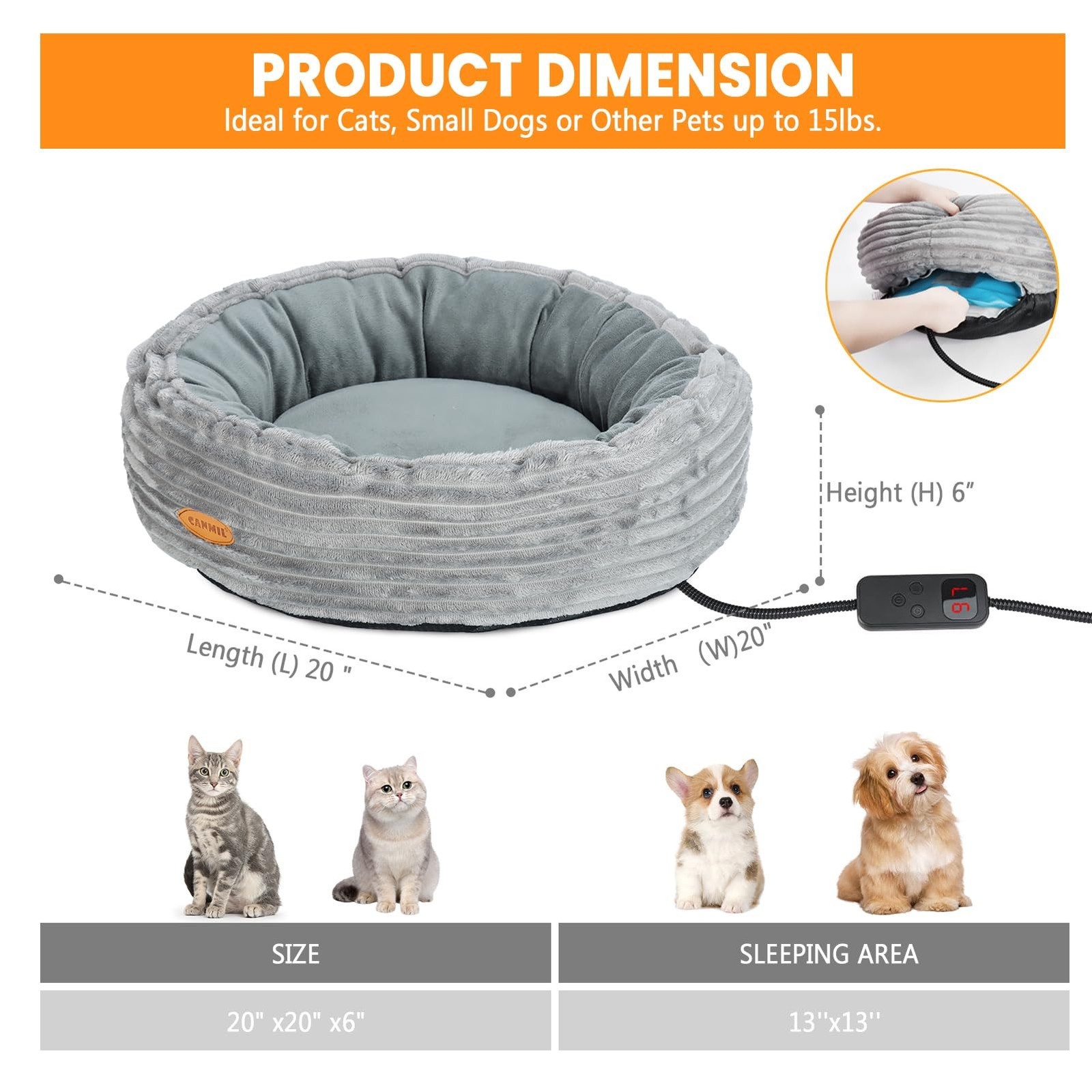 Heated Cat Bed for Indoor Cats, 20’’ Electric Cat Heated Bed Pet War