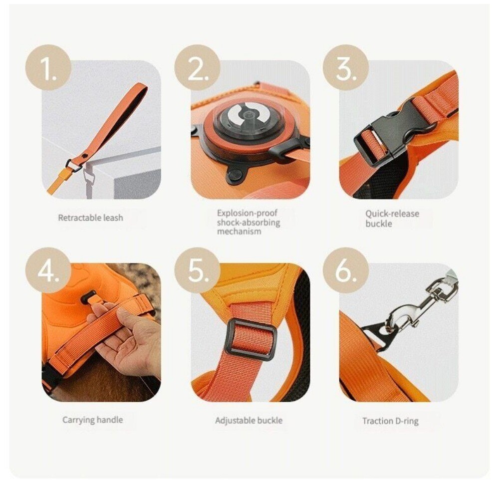 Dog Vest Traction Rope with Chest Back Integration – Elastic and Expansion-proof