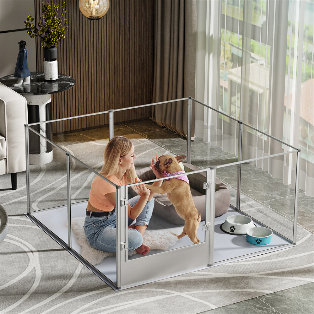 Strong Pet Playpen Clear Acrylic Whelping Box Cage Kennel w/ Pad Dog Cat Rabbit