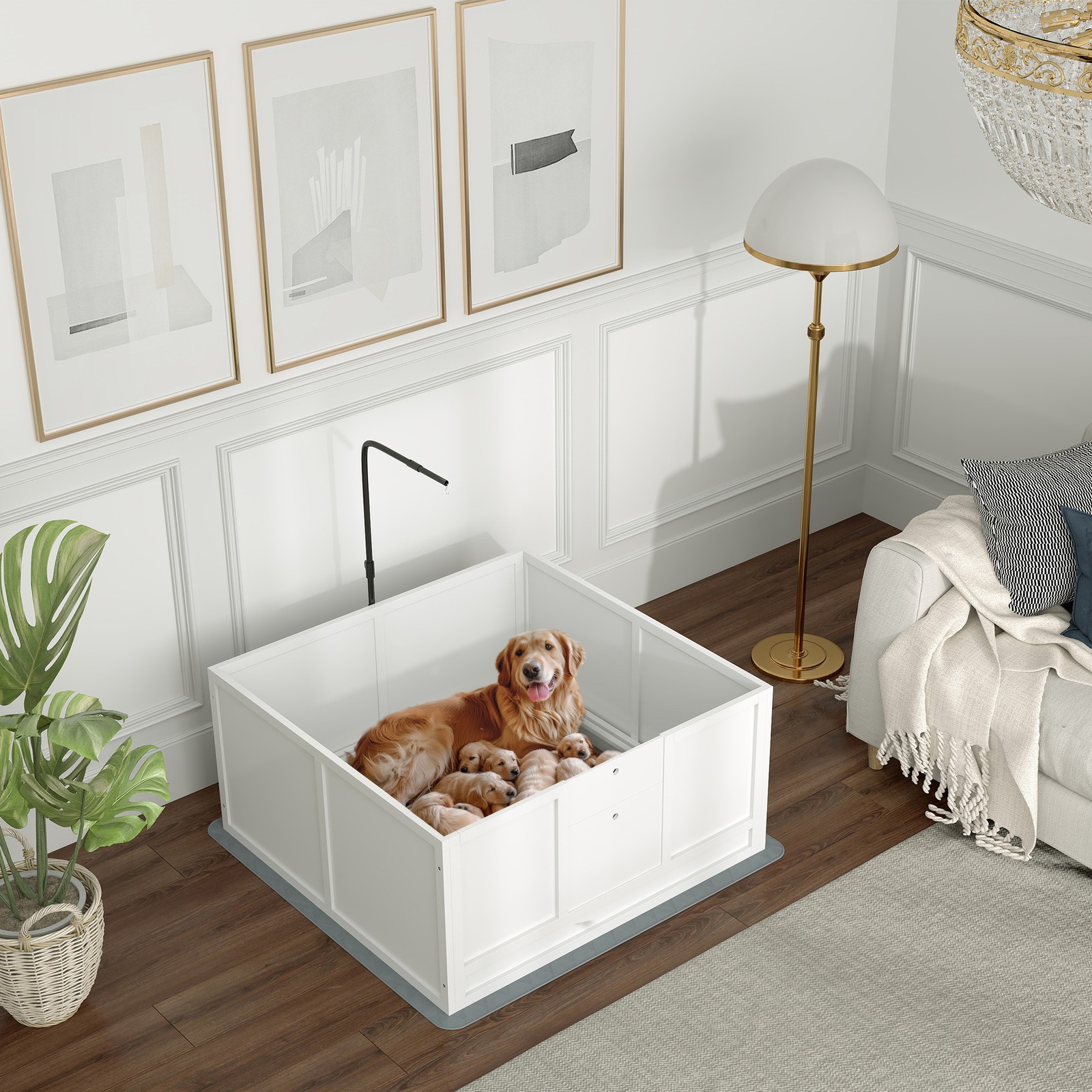 Whelping Box for Dogs with Pee Pad, Pig Rail, 41″ x 39″