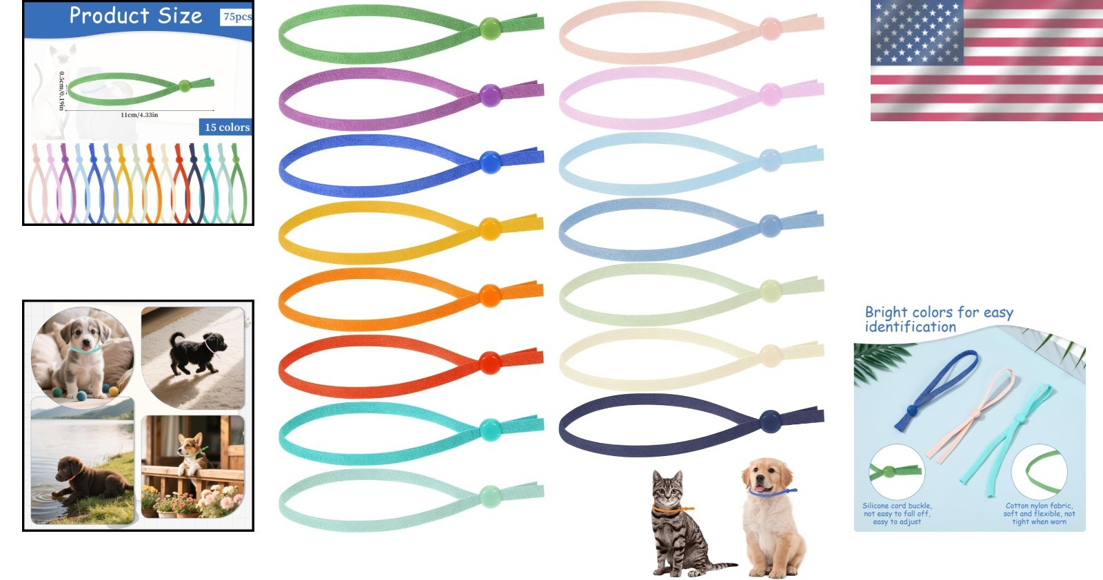 75Pcs Stretchy Puppy Collars for Litter Colored Whelping Identification Bands fo