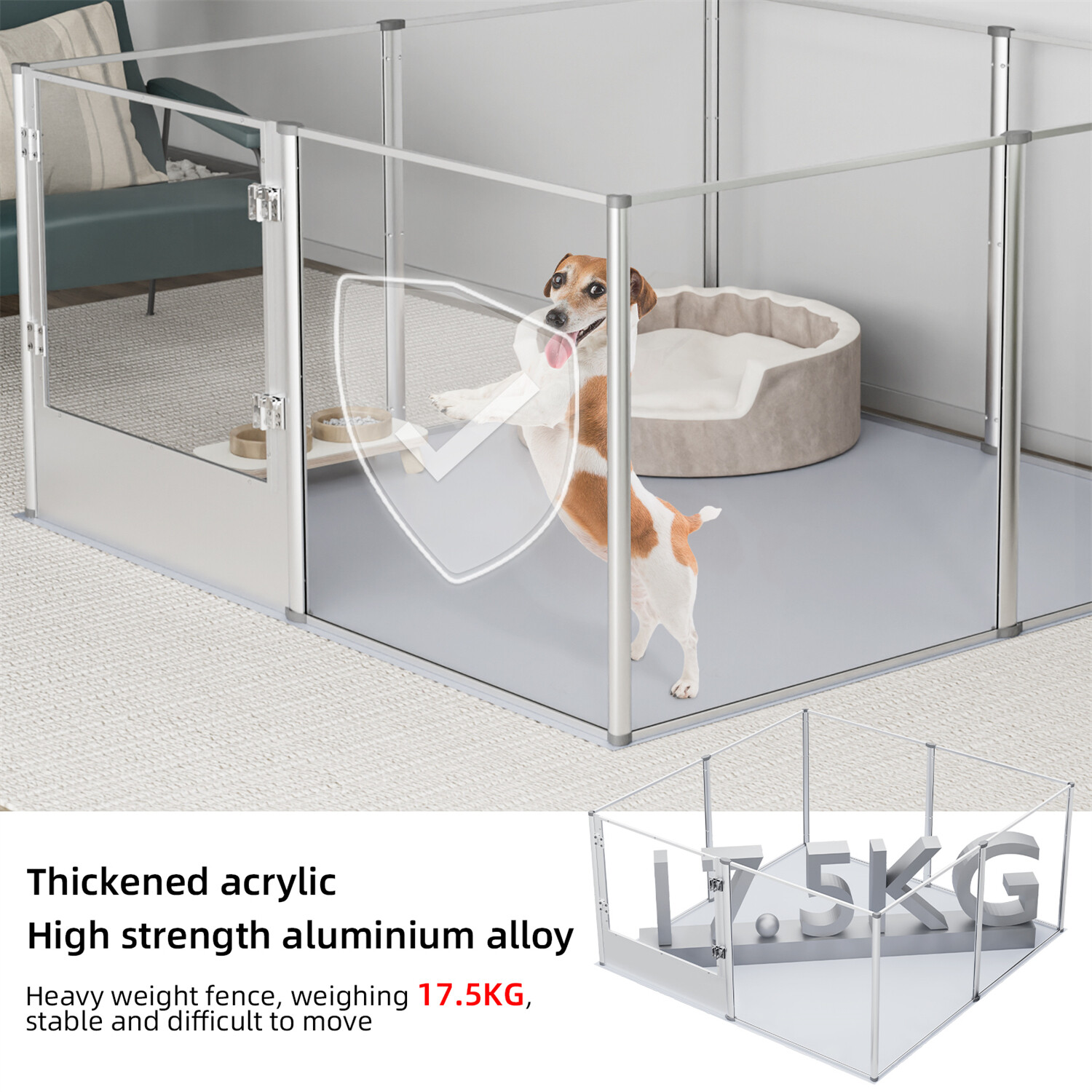 48 49 52 65in Long Dog Playpen Fence for Indoor Acrylic and Full Aluminum Frame