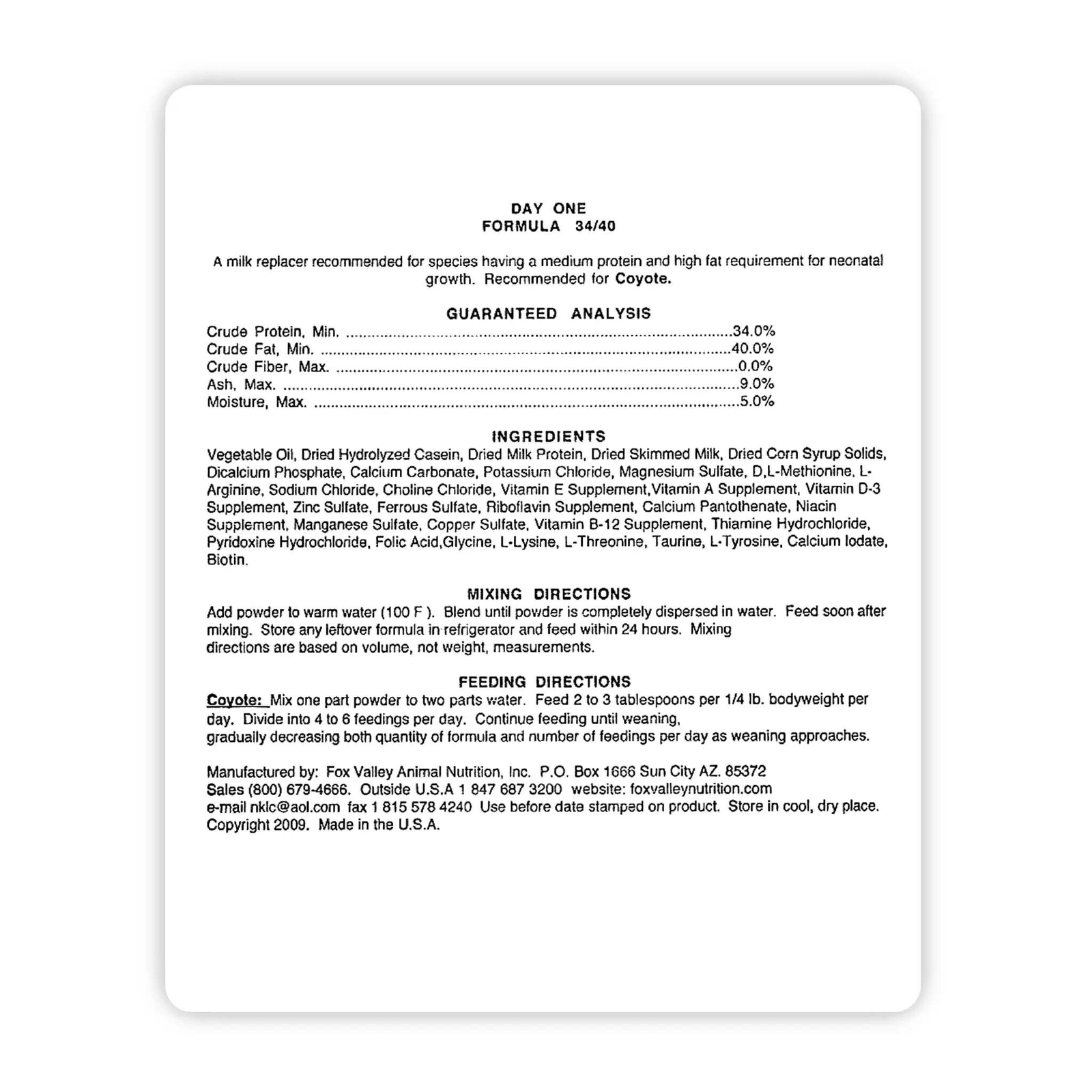 Fox Valley Day One Formula 34/40 – for Coyotes