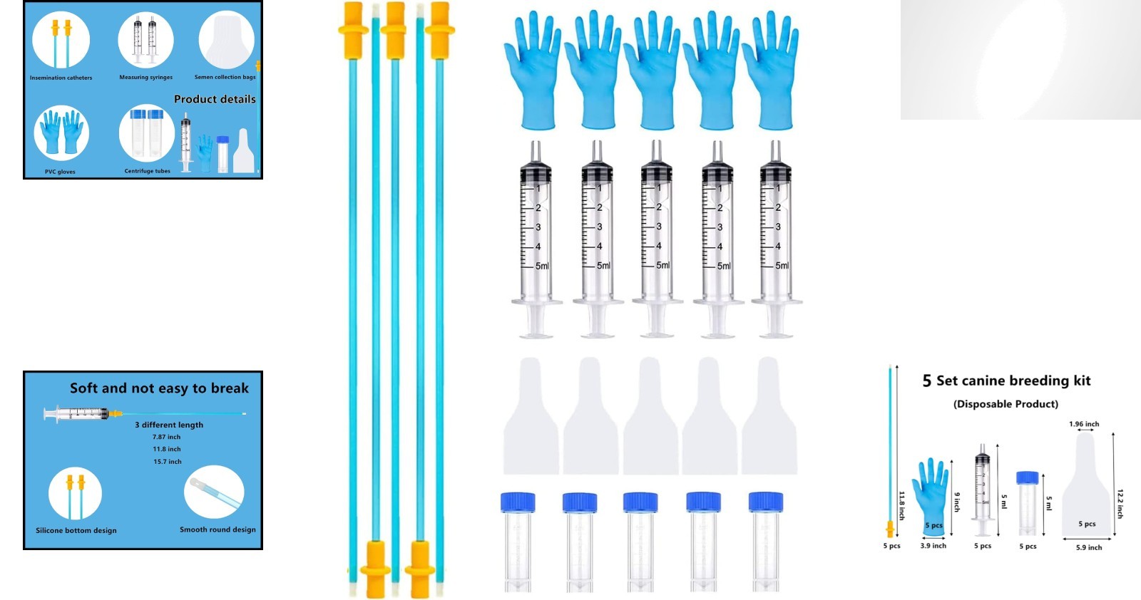 Complete 5 Set Canine Artificial Insemination Kit – 11.8 Inch Easy Use Supplies