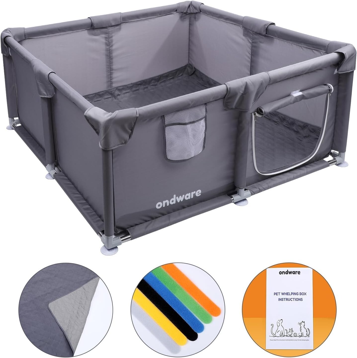 Dog Whelping Box 48 x 48 x 18in with Urine Pad Dogs Puppies Soft & Breathable