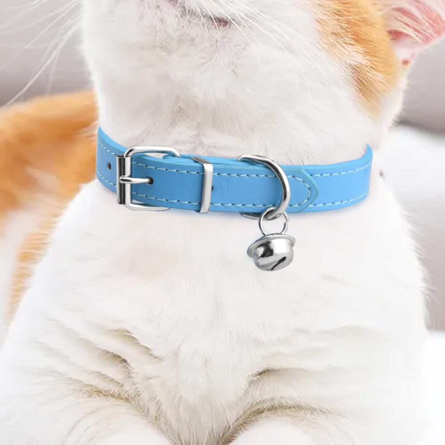 6Pcs Leather Pet Collars with Bell Adjustable 20-28cm Soft Identification Lea…