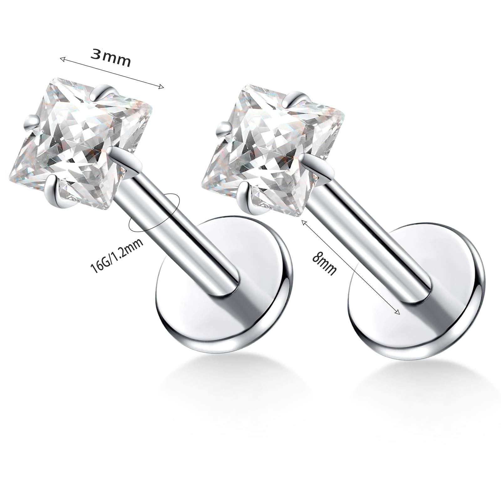 16G 18G 20G G23 Titanium Push in Labret Monroe Stud Threadless Lip Nose Stud …