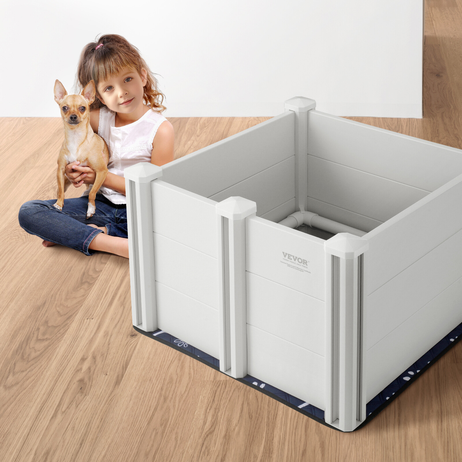 VEVOR Dog Whelping Box 28.3×28.3×18.1in PVC with Rails Pee Pad for Dogs Puppies