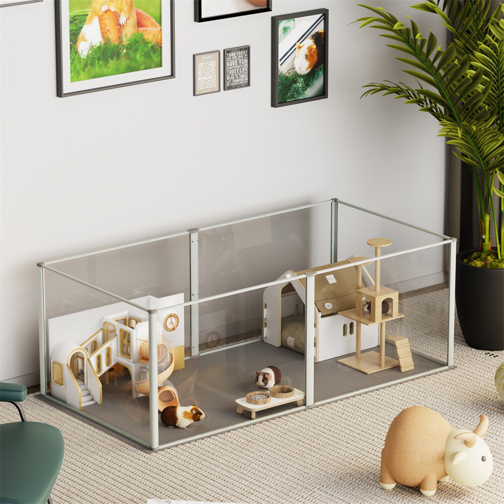 Strong Pet Playpen Clear Acrylic Whelping Box Cage Kennel w/ Pad Dog Cat Rabbit