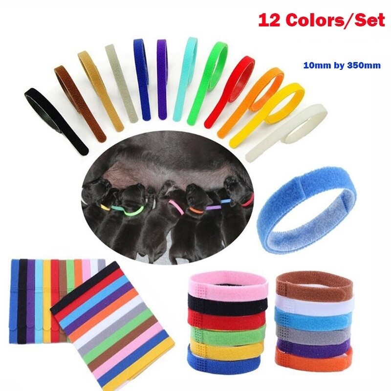 12 Whelping ID Collars Newborn Puppy & Kitten Identification Bands Breeder Nylon