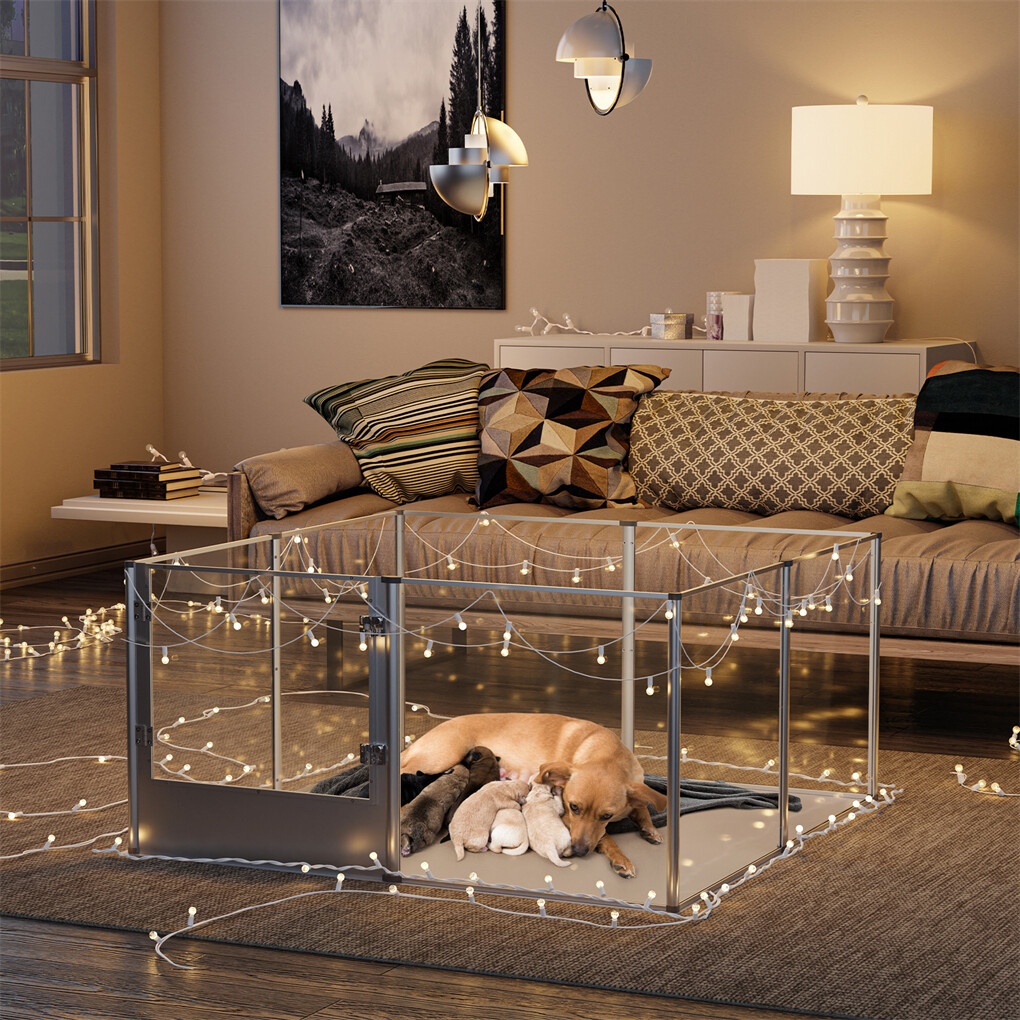 XXL Dog Playpen Pet Birth Fence Indoor Enclosure Scratch-Resistant Acrylic Box