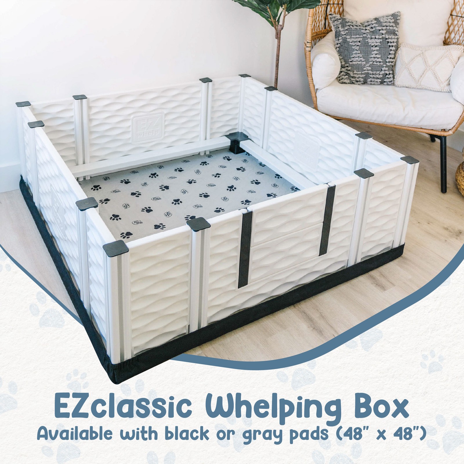EZwhelp EZclassic 48″x48″ Puppy Whelping Box w/Rails & Liner, Black (Open Box)