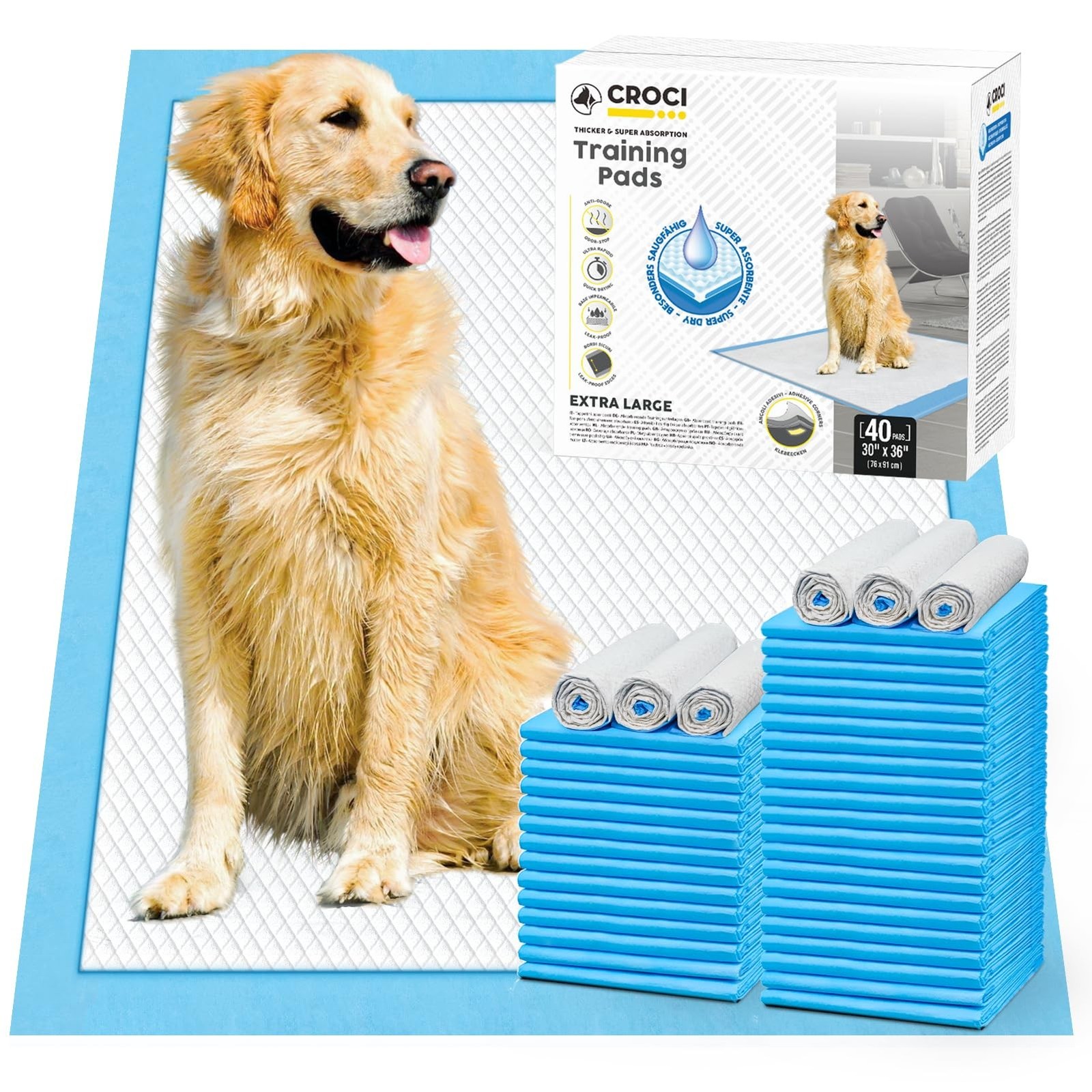 CROCI Dog Pee Pads Extra Large 30x36in, Puppy Pads XL with Adhesive Tabs, XL …