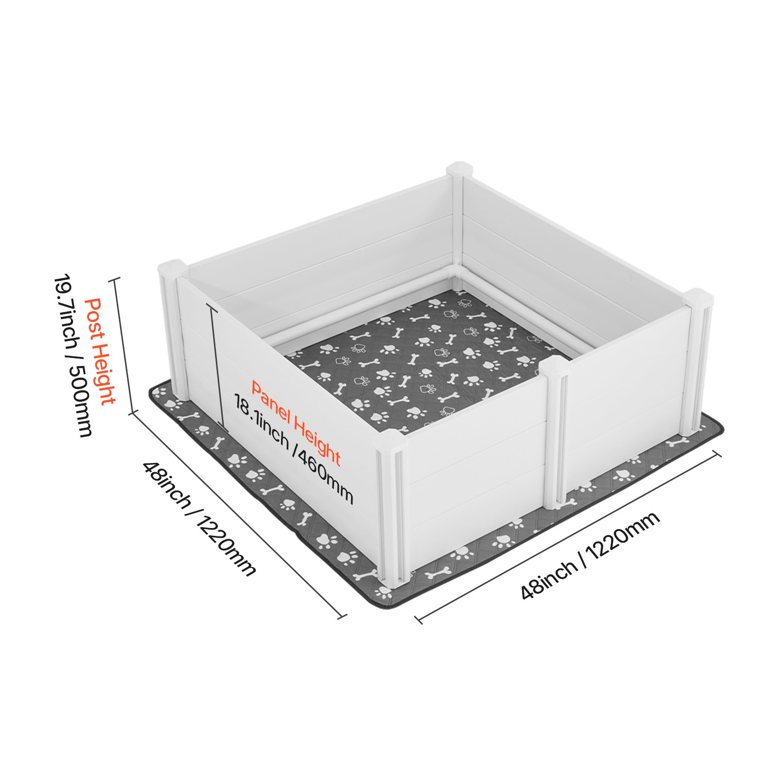 Dog Whelping Box 48 x 48 x 18.1 inch with Height Adjustable Door for Large Dogs
