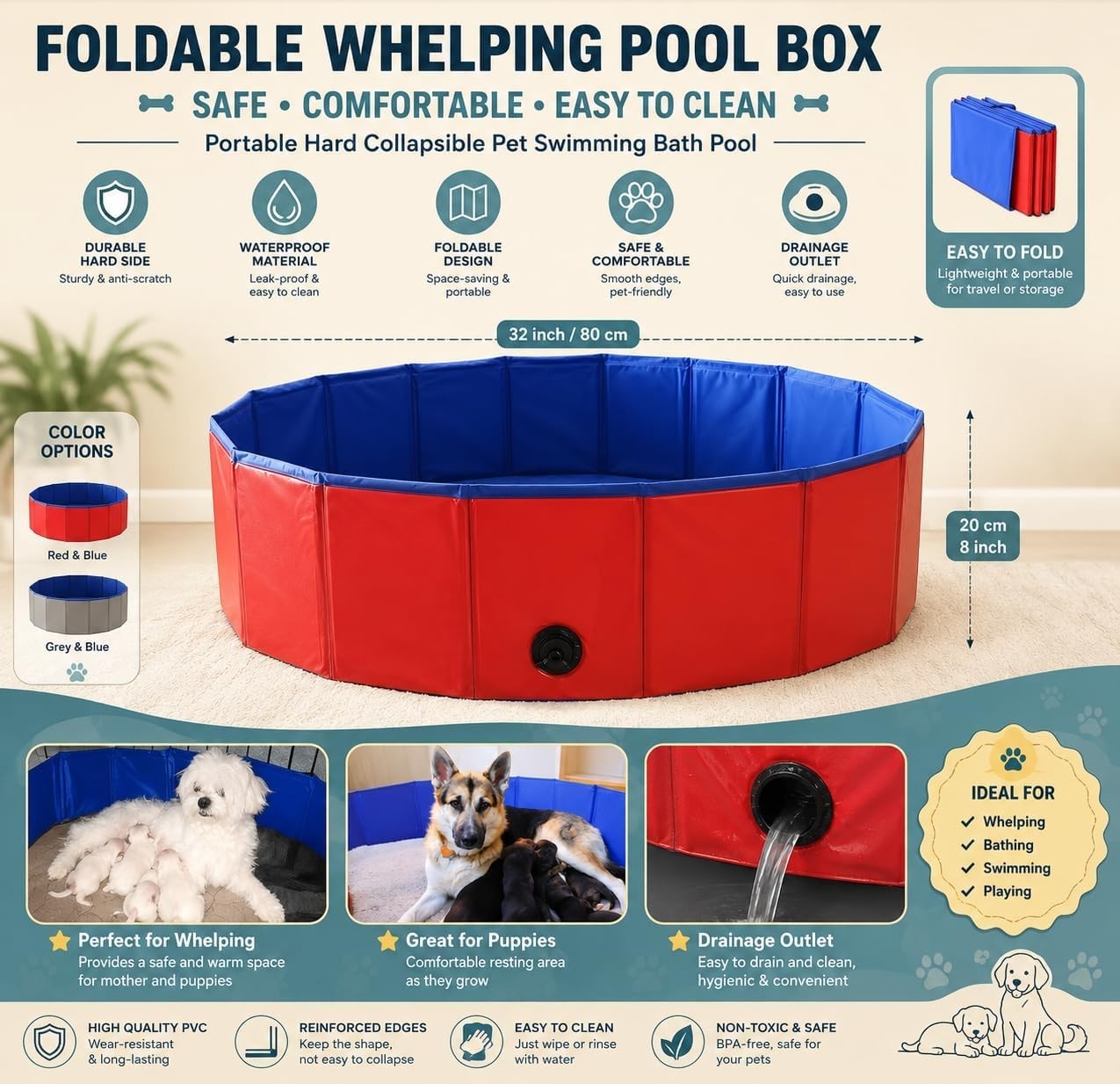 Puppy Kitten Whelping Kit with 32″ Pen