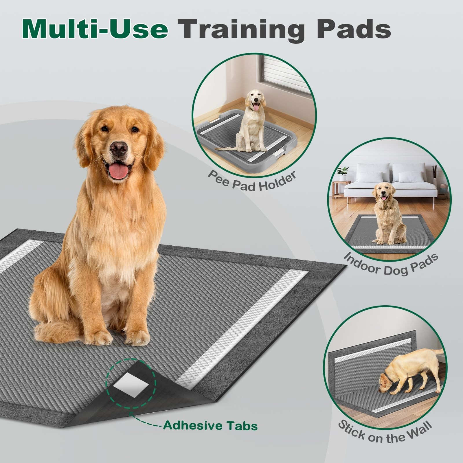 MIZOK Pee Pads for Dogs Charcoal, 28x30in Large Wee Wee Pads for Dogs, Superi…