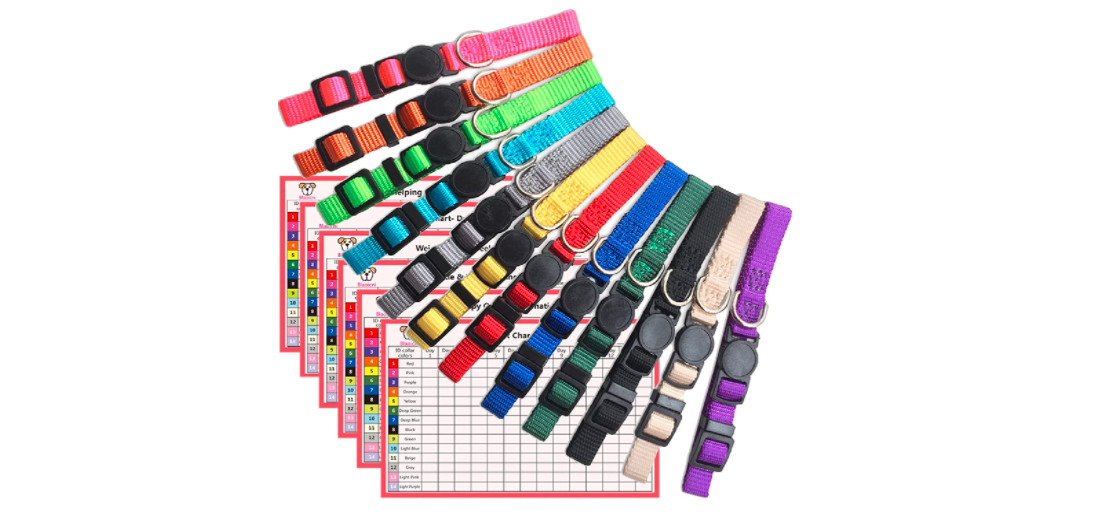 Soft Nylon Puppy ID Collar Adjustable Whelping Breakaway Litter Multi 12 Pc Set