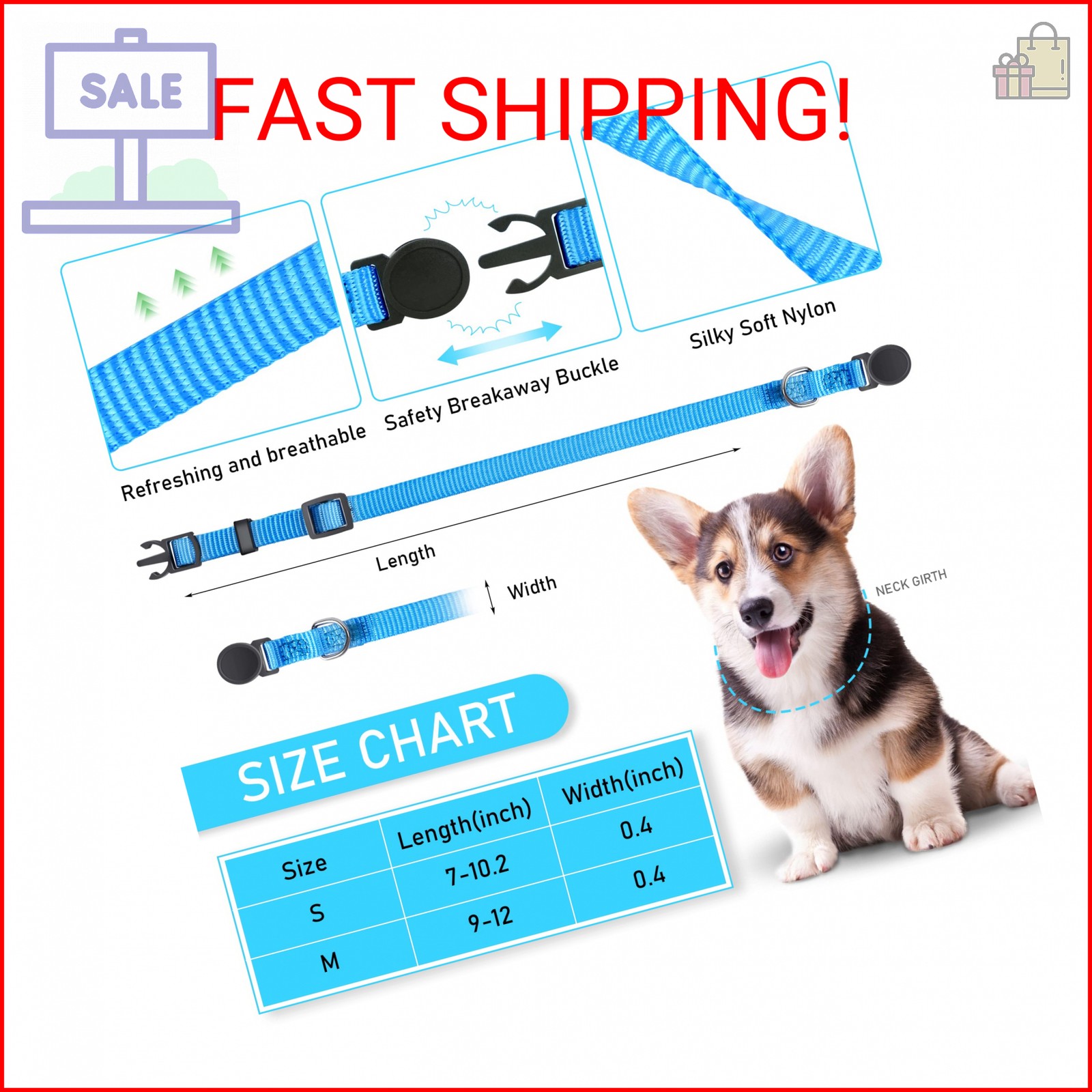 GAMUDA Puppy ID Collars – Super Soft Nylon Whelping Set – Adjustable Breakaway L