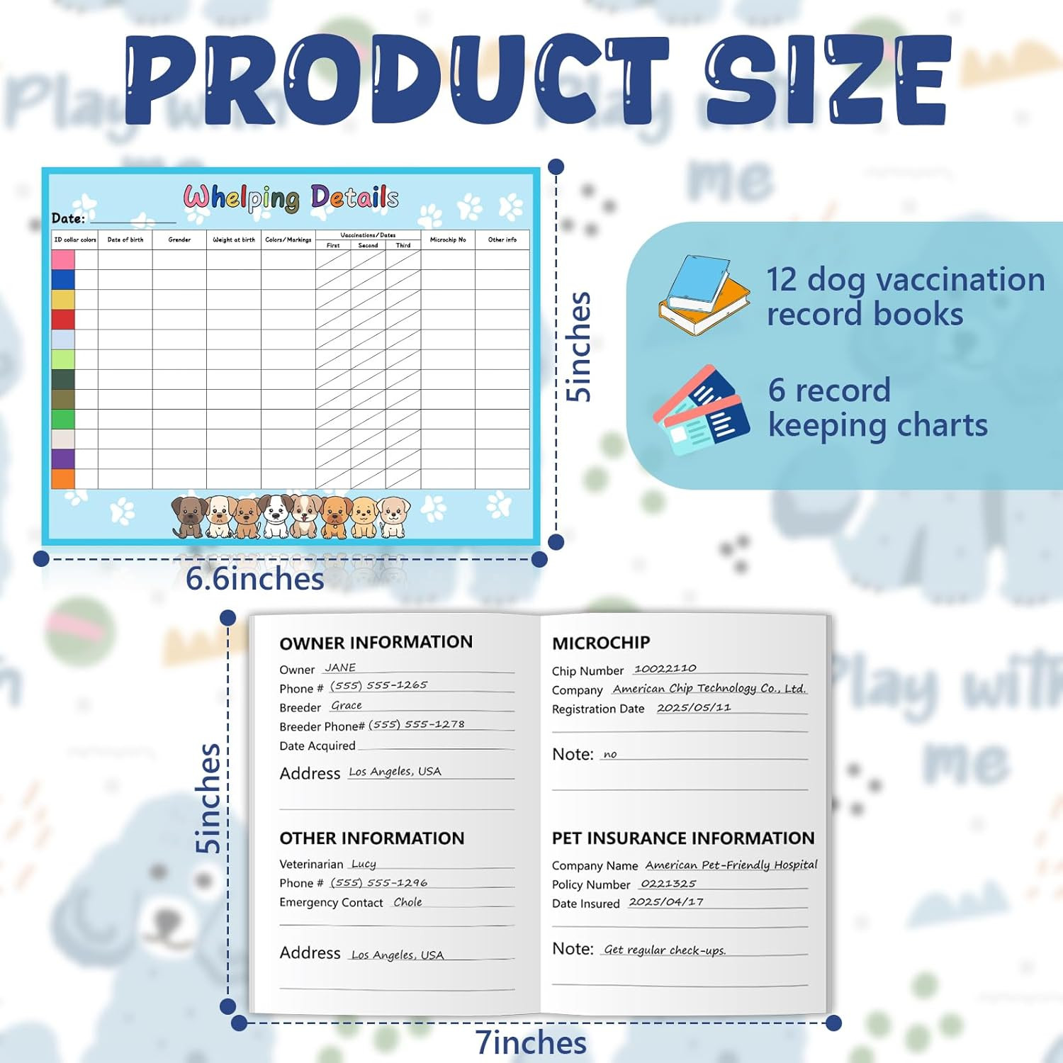 Puppy Whelping Supplies Kit Include 12 Shot Record Booklets 6 Keeping Charts