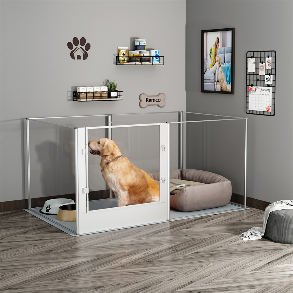 Extra Tall Acrylic Dog Playpen Durable Pet Whelping Fence Box w/ Waterproof Mat