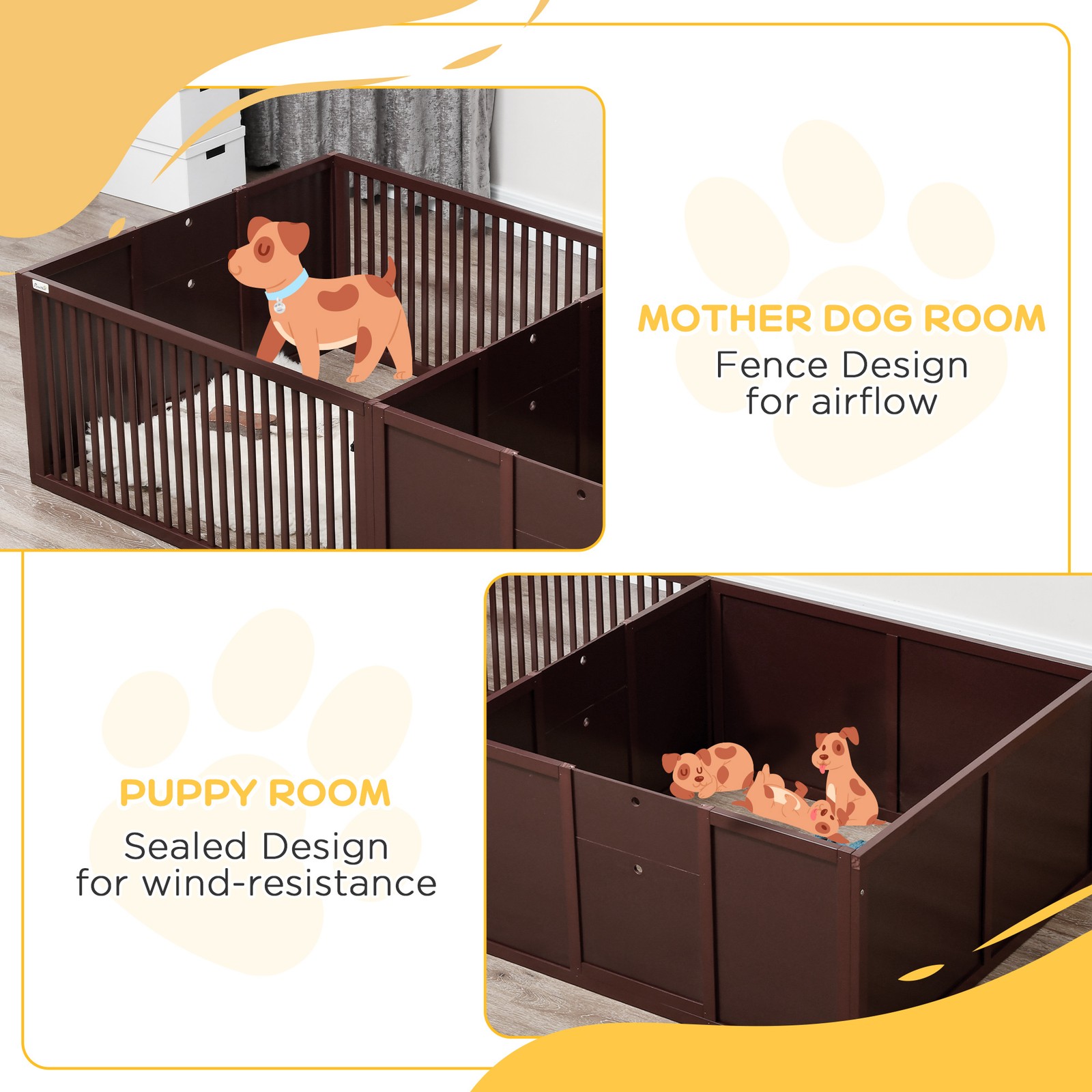 Wooden Whelping Box for Dogs for All Sized Dogs, 81″ x 39″ x 20″