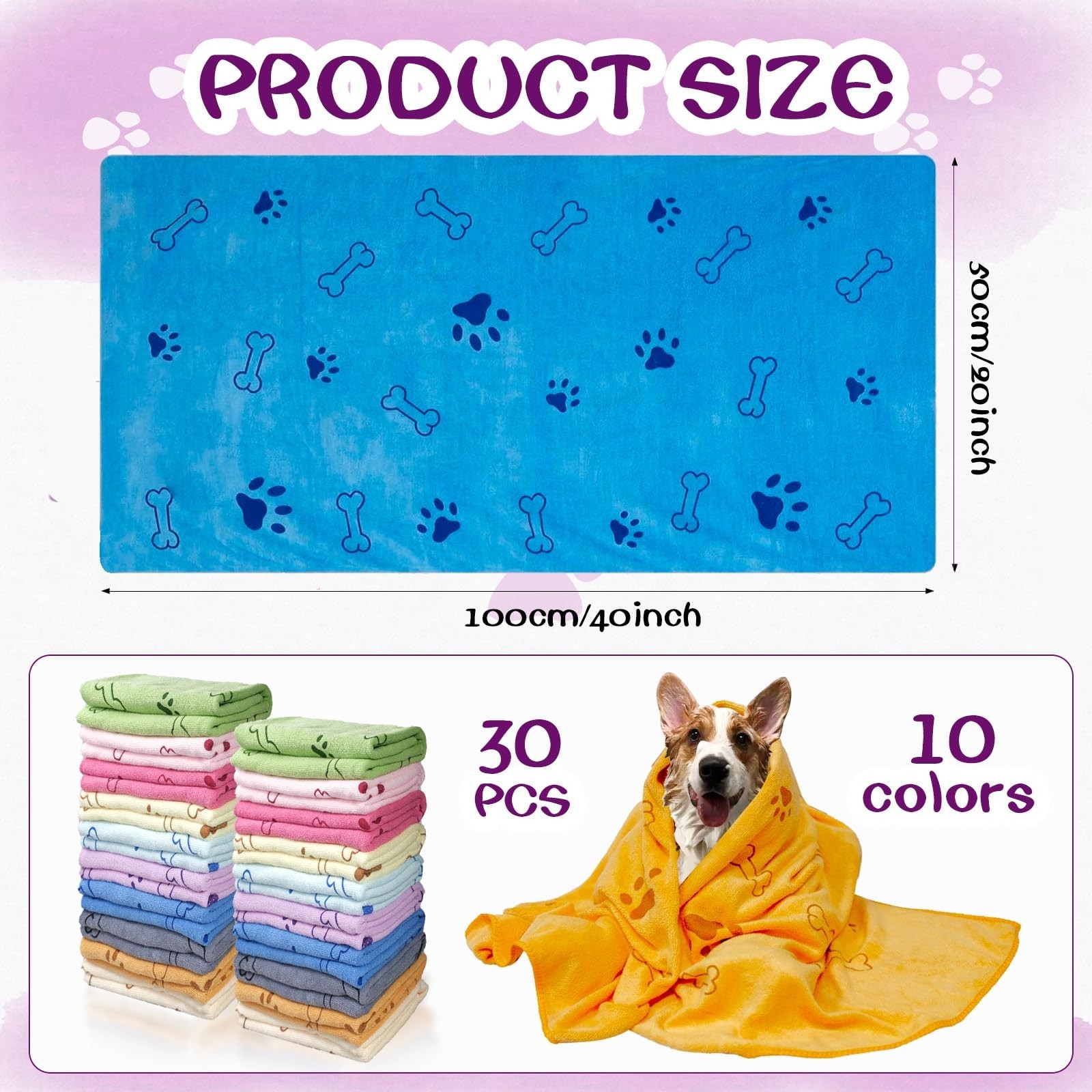 30 Pcs Dog Towels for Drying Dogs Bulk 20 x 40 Inch Quick Drying Pet Bath Tow…