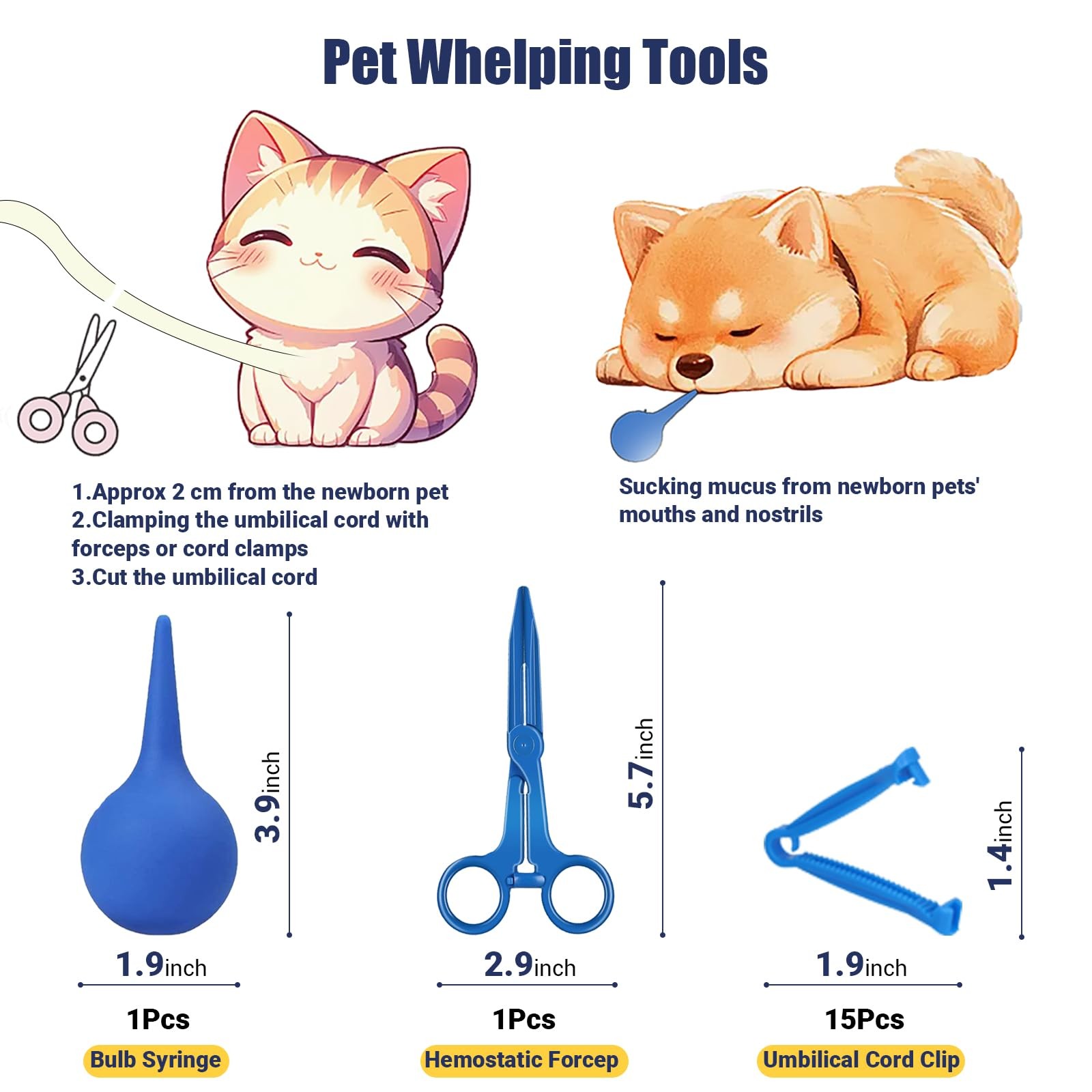 Puppy Kitten Whelping Kit, Newborn Dogs Cats Pet Kit with Multicolor