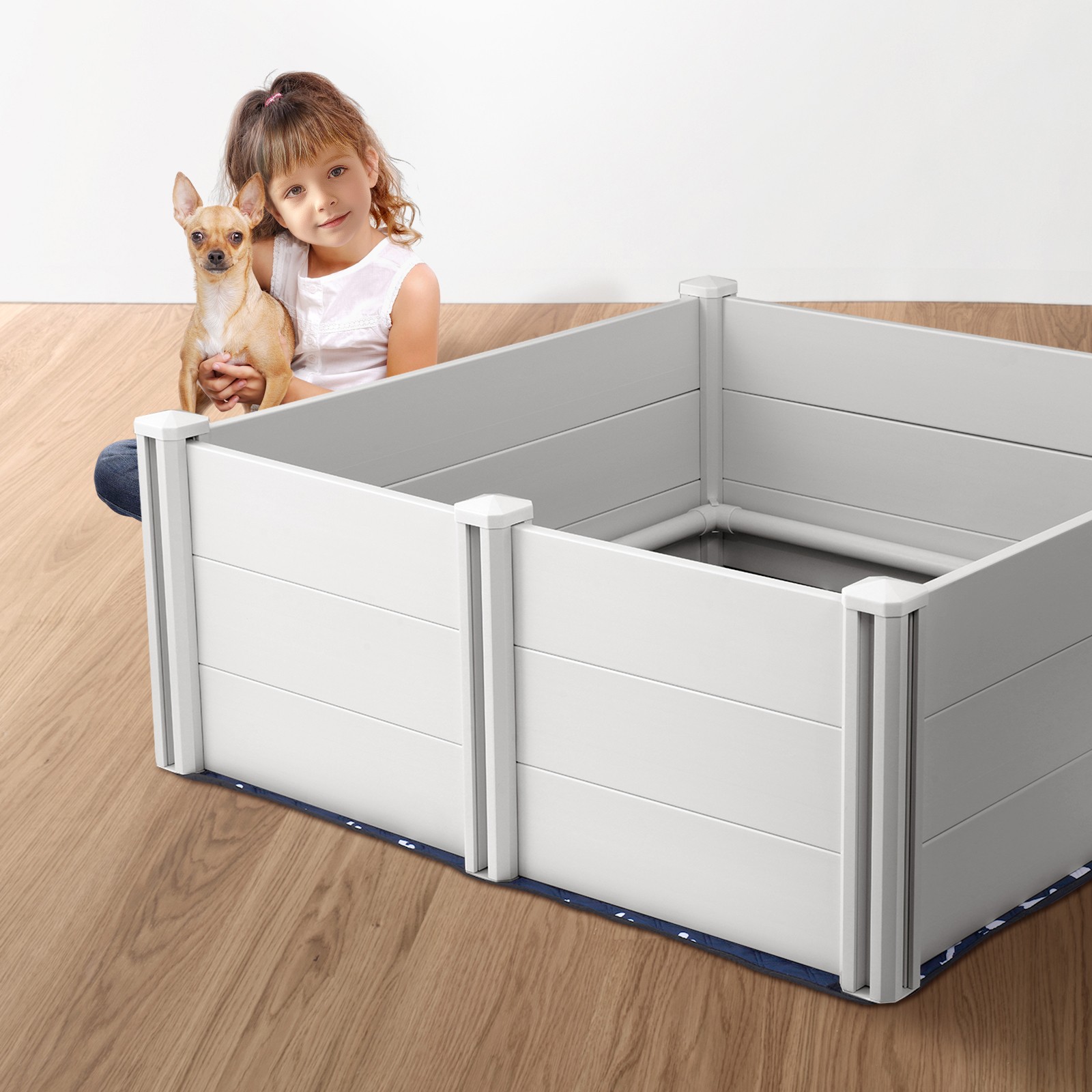 Dog Whelping Box 48 x 48 x 18.1in PVC with Rails Pee Pad for Dogs Puppies