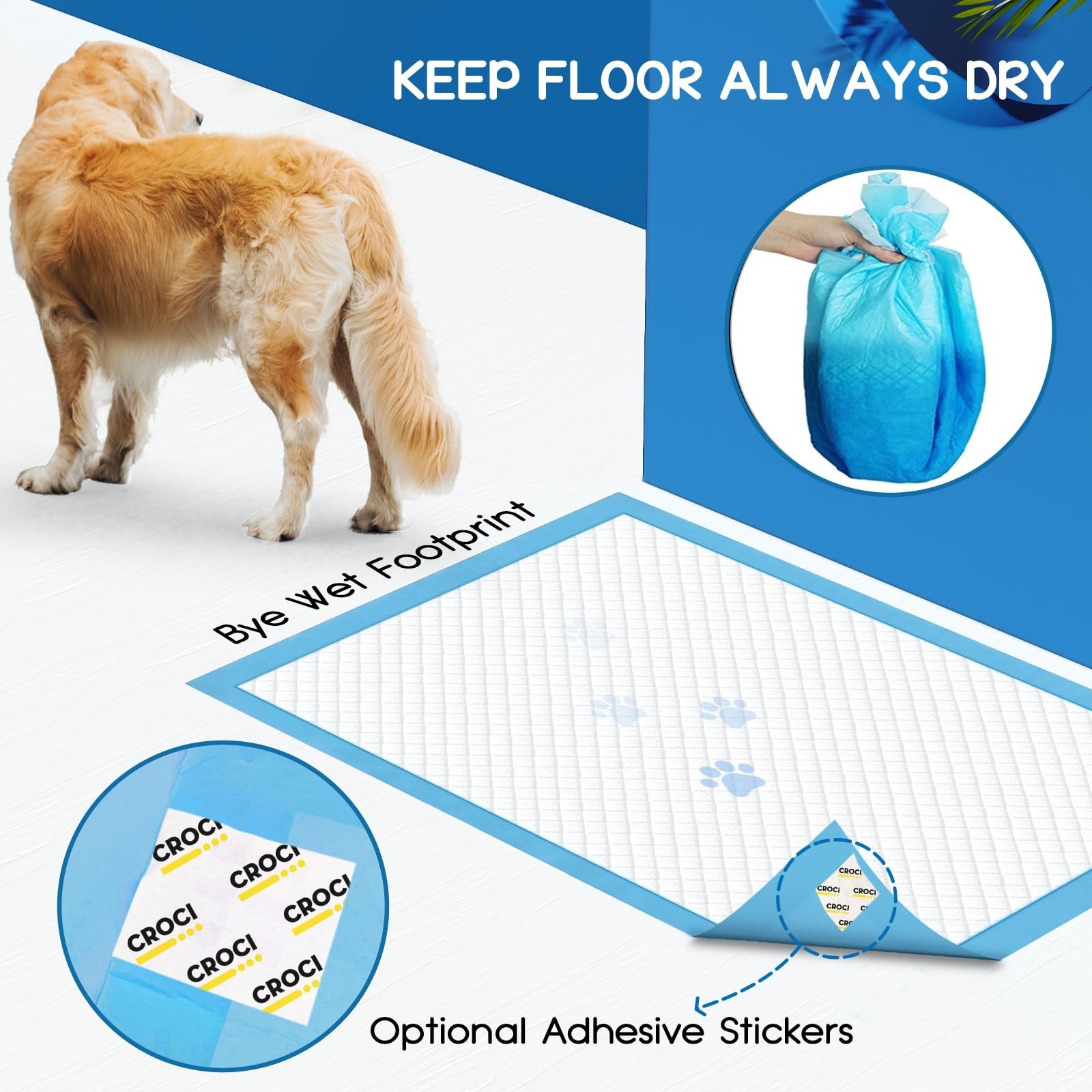 CROCI Dog Pee Pads Extra Large 30x36in, Puppy Pads XL with Adhesive Tabs, XL …