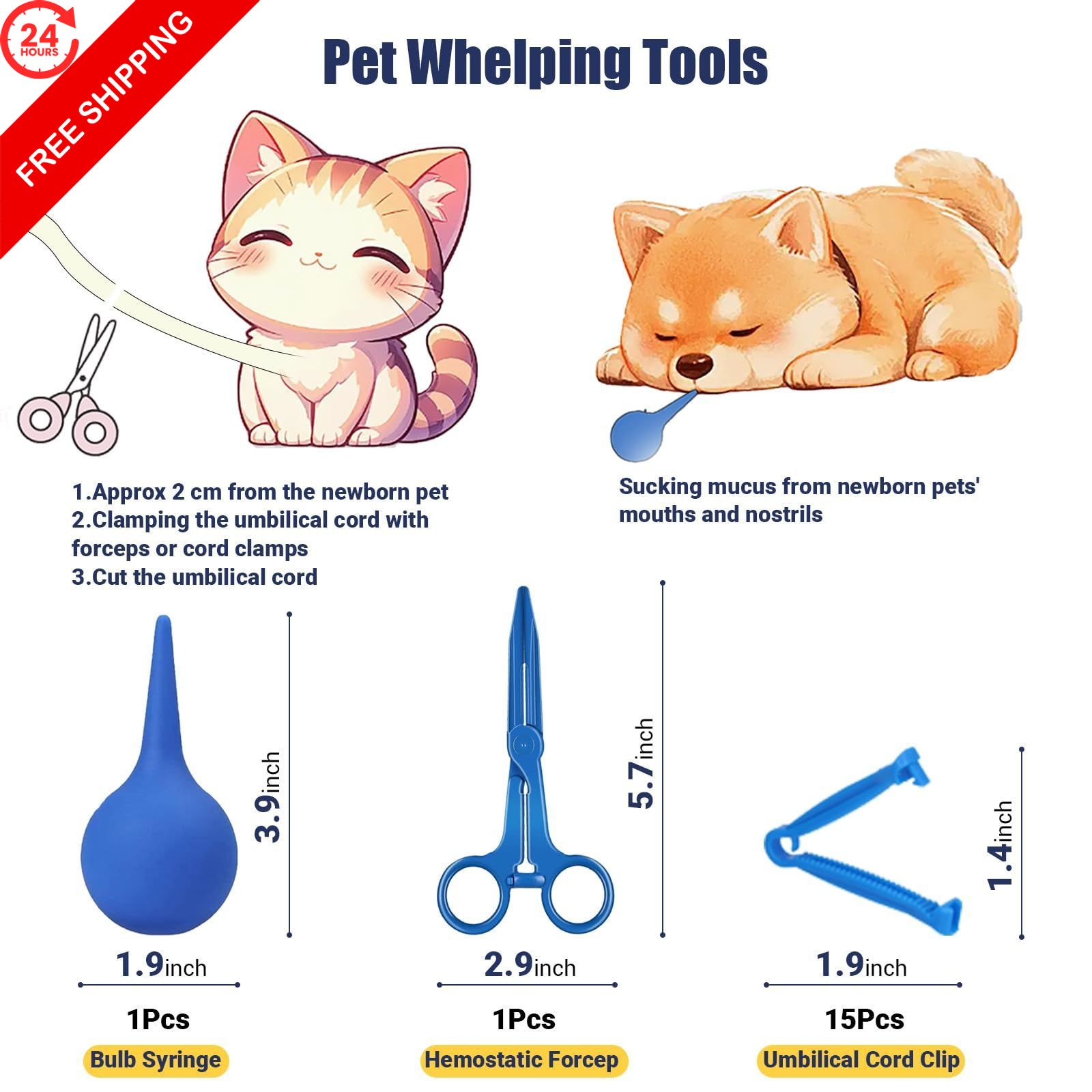 Puppy Kitten Whelping Kit, Newborn Dogs Cats Pet Kit with Multicolor
