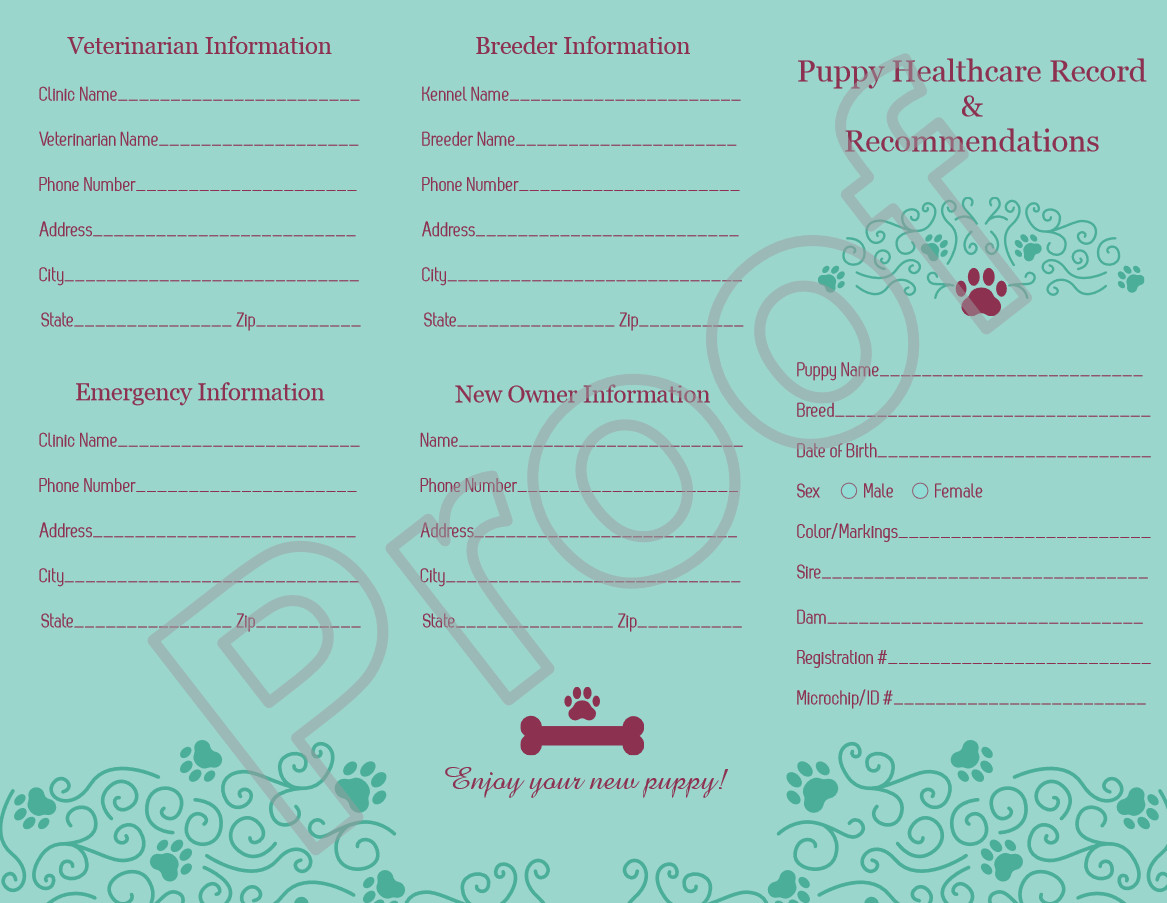 50-Pack Canine Health Records Shot Vaccination for Dogs Puppies Litters Breeders