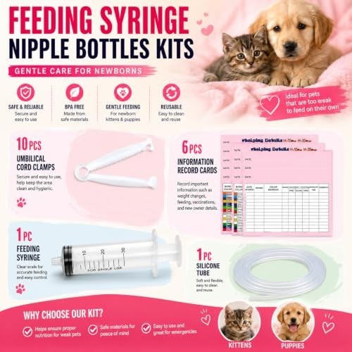 Complete Whelping Kit for Puppy Kitten Birth Supplies Feeding Tubes Collars