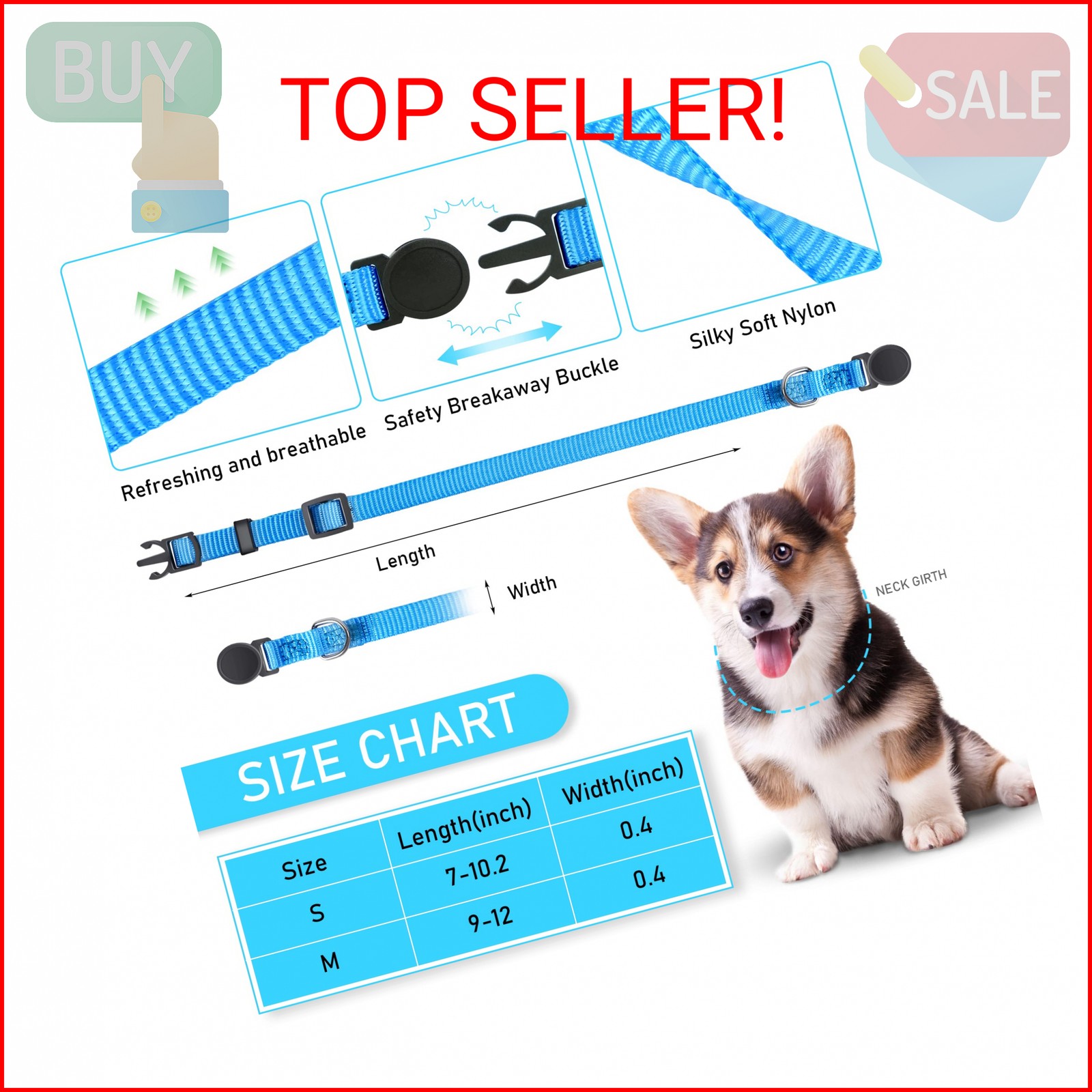 GAMUDA Puppy ID Collars – Super Soft Nylon Whelping Set – Adjustable Breakaway L