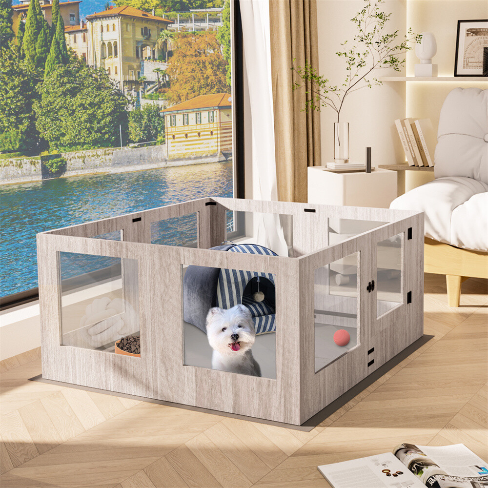 Heavy Duty Clear Pet Whelping Box With Waterproof Pad Dog Playpen Exercise Pen