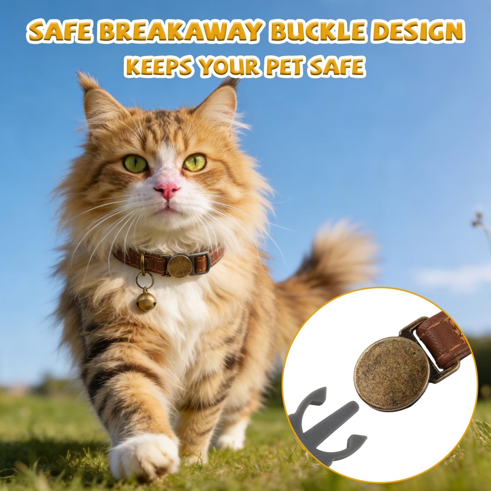 2 Pcs Retro Leather Cat Collar for Boy Cats, Adjustable Breakaway Cat Collar …
