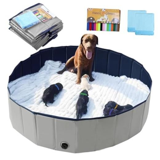 Dog Whelping Box,Dog Whelping Box Pool,Whelping Box for 47″ Dia.x12″ H Grey