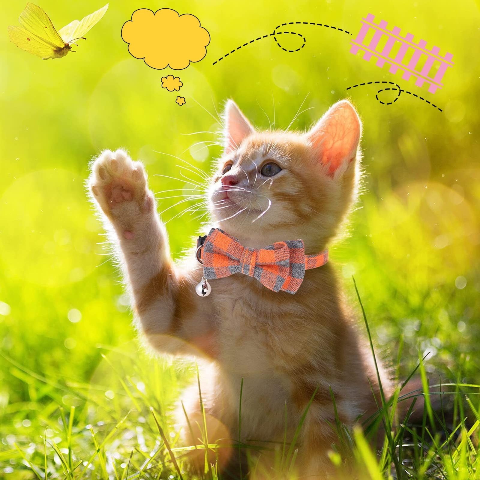 DragonflyDreams 6 PCS Cat Collars with Bow Tie and Bell,Cat Collars Plaid,Bre…