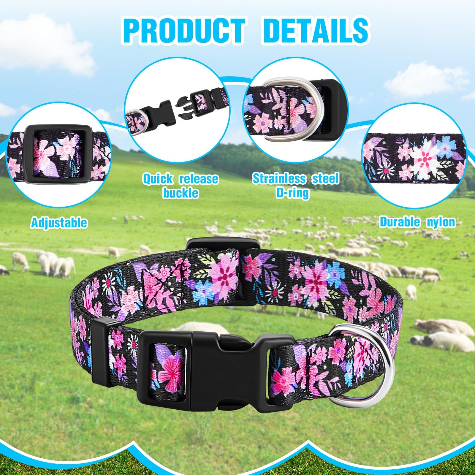 2 Pack Goat Collars w Bells Sheep Grazing Loud Bronze Bell Adjustable Nylon Farm
