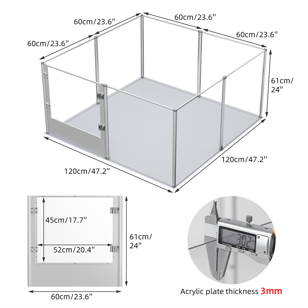 Acrylic Dog Whelping Box Pet Playpen Panel Fertility Pad Aviation Aluminum Frame