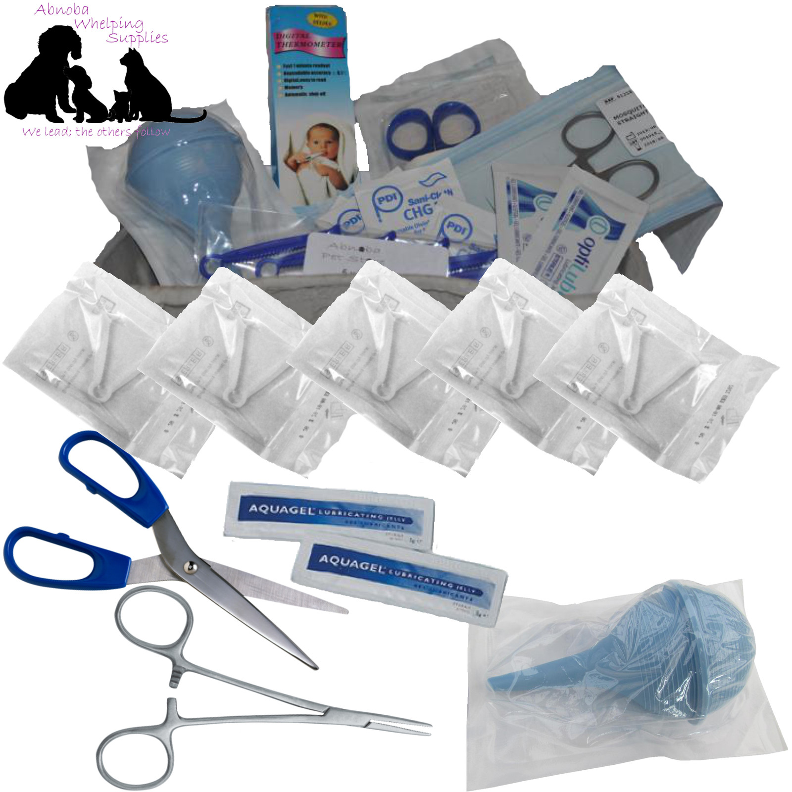 Puppy Kitten Breeding Whelping Kit Cord Clamp Sterile Forceps Aspirator Scissors