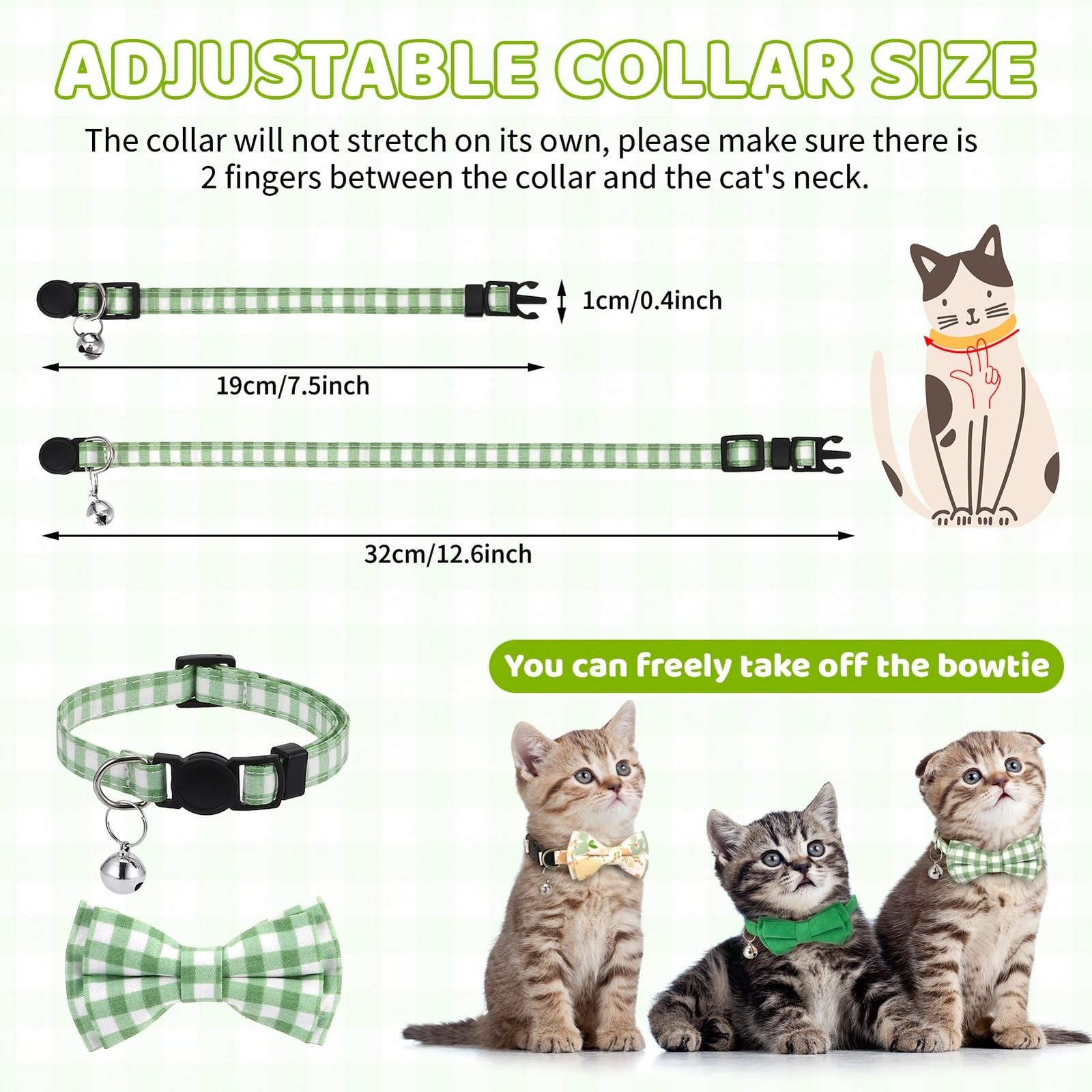 6 PCS Cat Collars with Bow Tie and Bell,Cat Collars Plaid,Breakaway Adjustabl…
