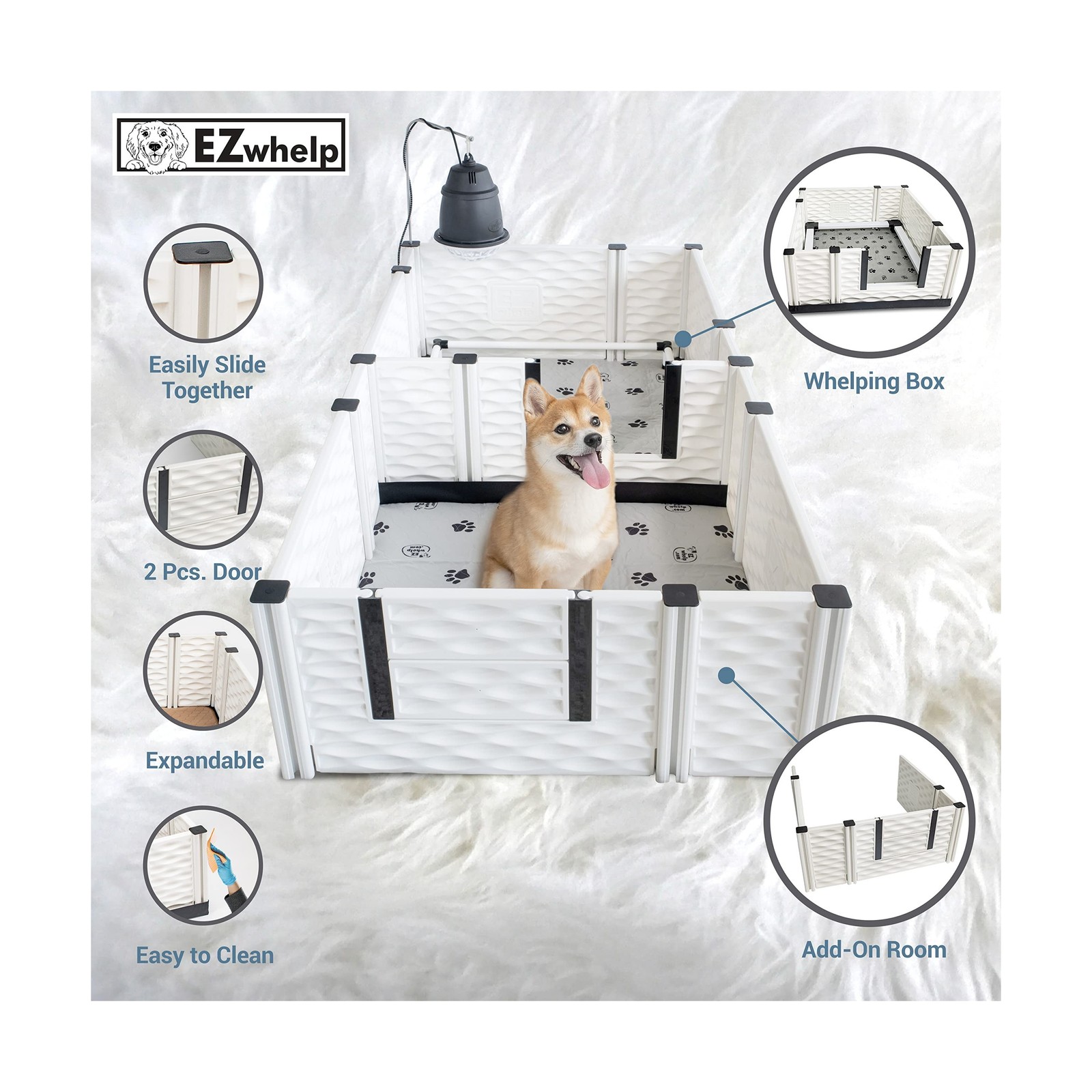EZwhelp EZclassic Add-On Room 3-Wall Gates for Indoor Whelping Box, Extension…