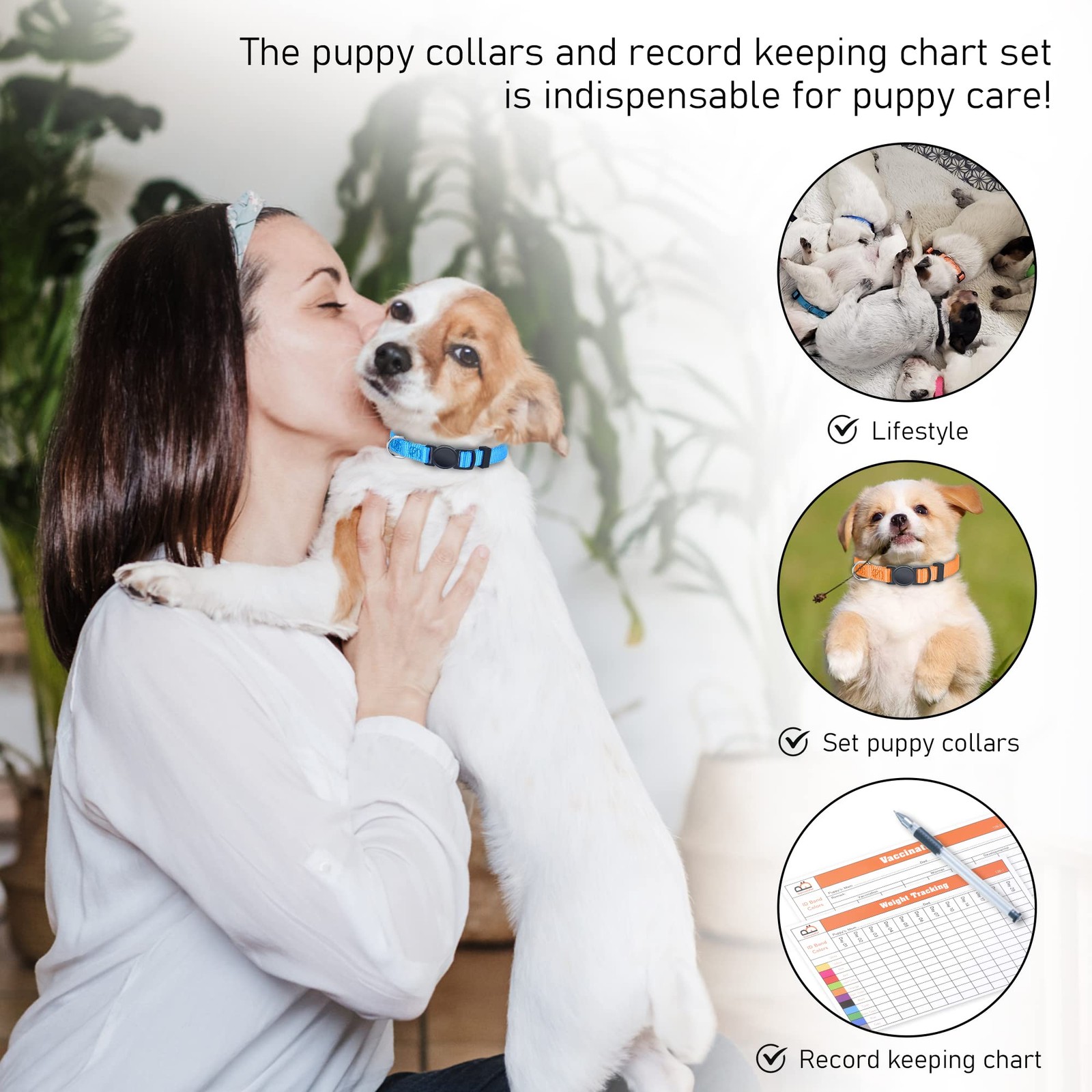 Adjustable Puppy ID Collars with Record Keeping Set for Newborn Pups